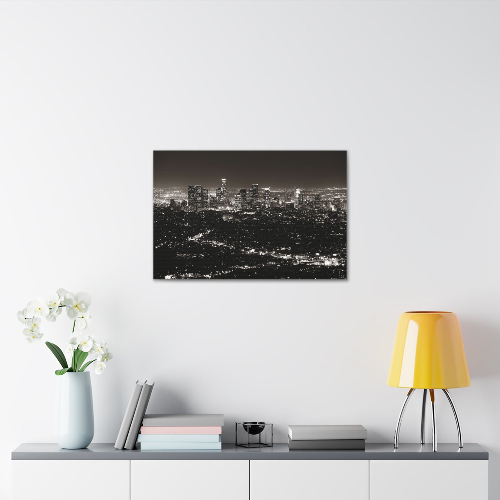 Los Angeles Black And White Skyline Canvas Artwork High-Quality Breathtaking Stunning Cityscape for Home Decor Ready to Hang-Express Your Love Gifts
