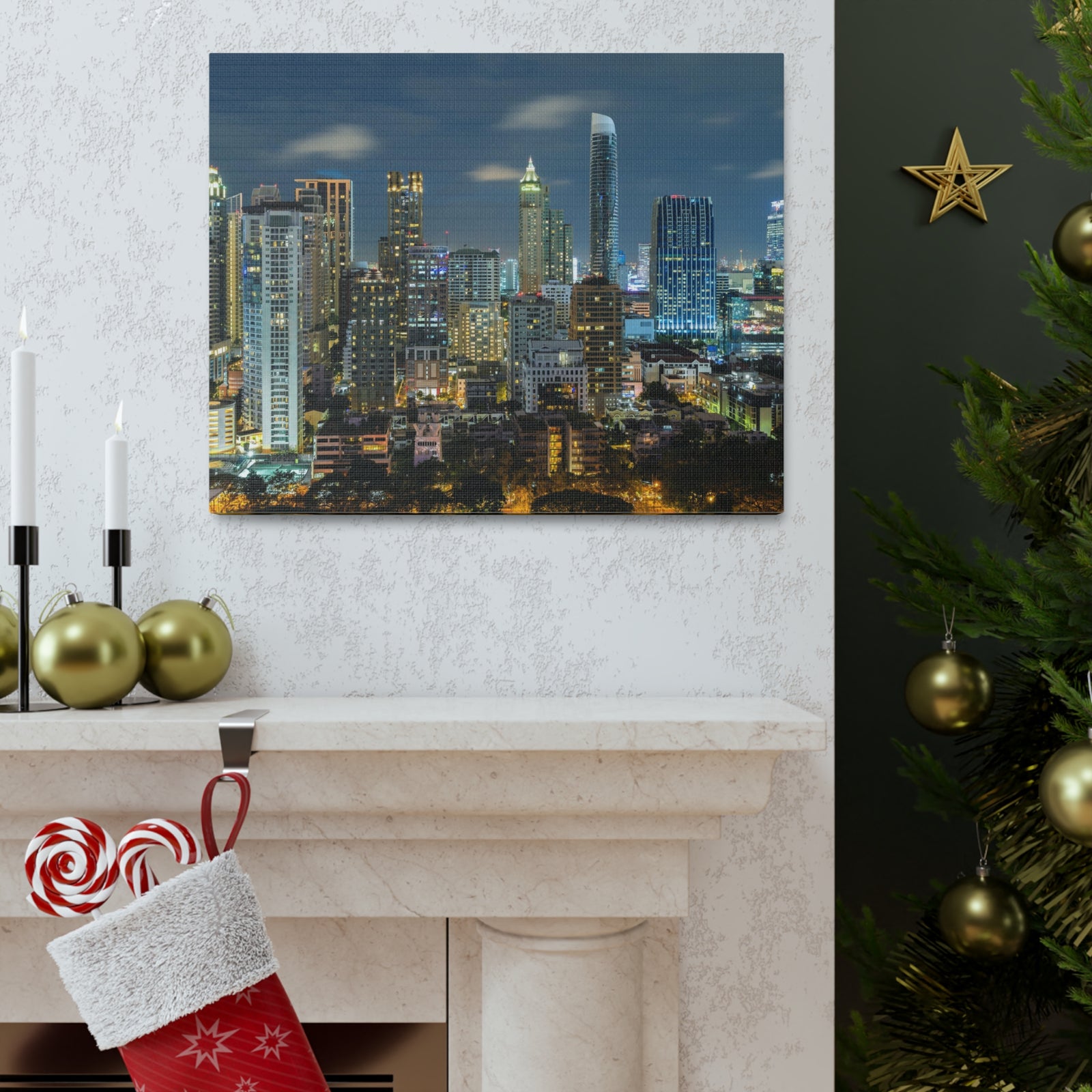 Bangkok Night Skyline Canvas Artwork High-Quality Breathtaking Stunning Cityscape for Home Decor Ready to Hang-Express Your Love Gifts