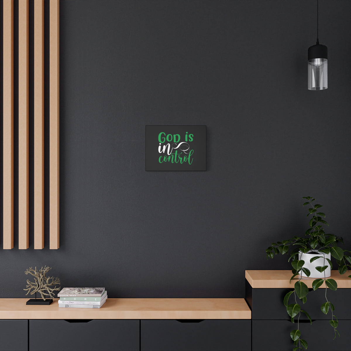 Scripture Canvas God Is In Control Psalm 27:1 Green Christian Wall Art Bible Verse Print Ready to Hang-Express Your Love Gifts