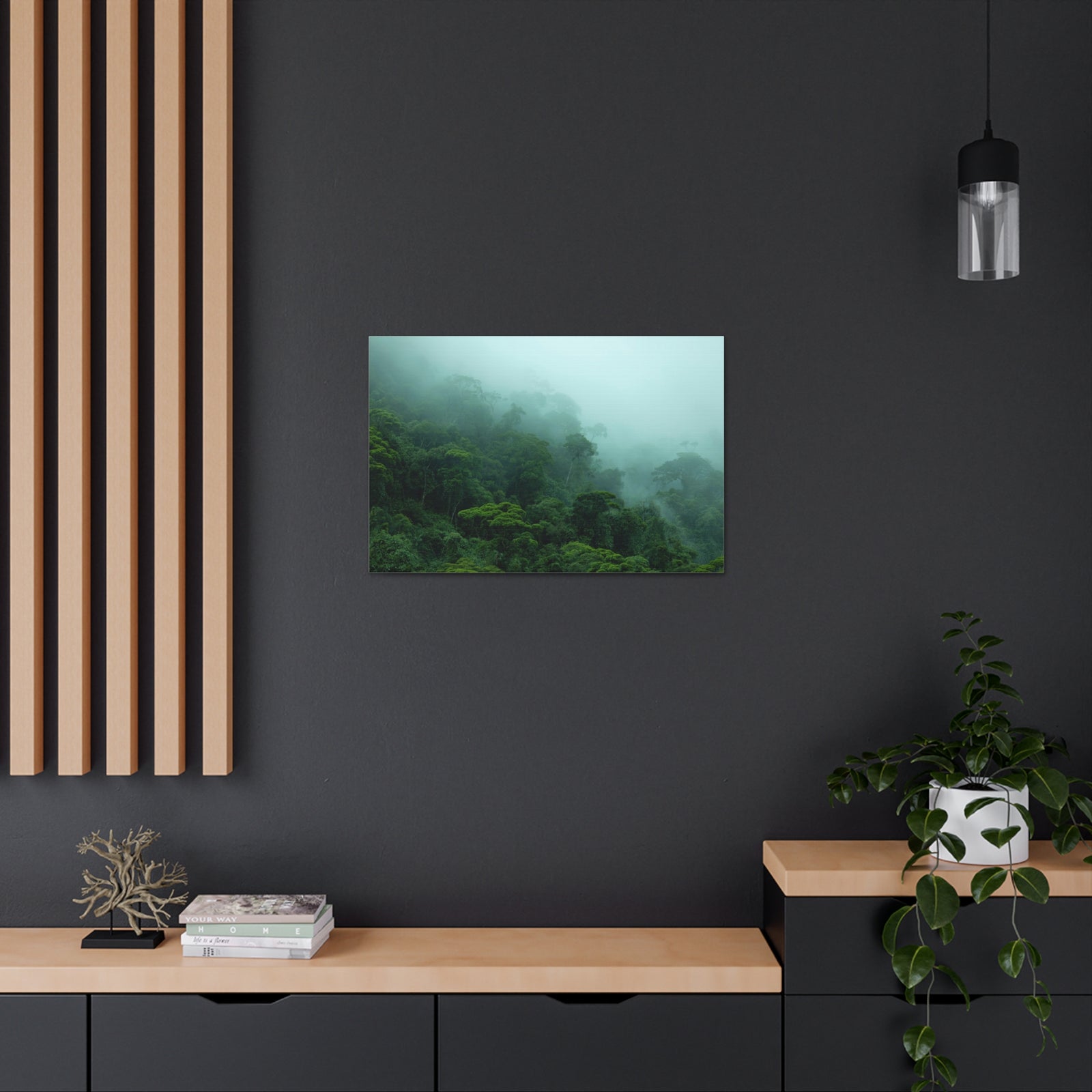 Dark Misty Forest Nature Wilderness Photography Canvas Wall Art for Home Decor Ready-to-Hang-Express Your Love Gifts