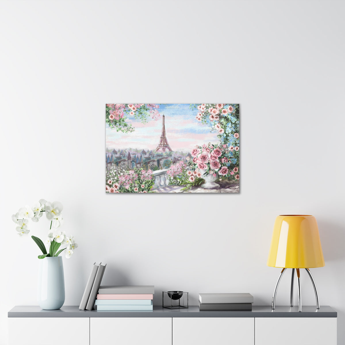 Paris Roses Pink Eiffel Tower France Canvas Artwork High-Quality Breathtaking French City for Home Decor Ready to Hang-Express Your Love Gifts