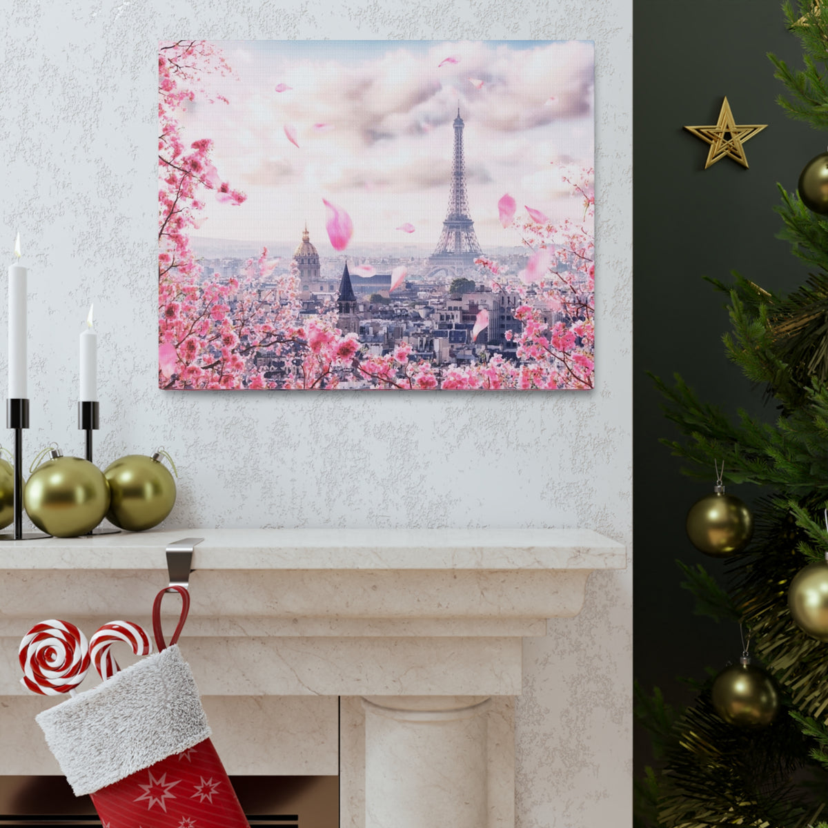 Paris Pink Tree Eiffel Tower France Canvas Artwork High-Quality Breathtaking French City for Home Decor Ready to Hang-Express Your Love Gifts