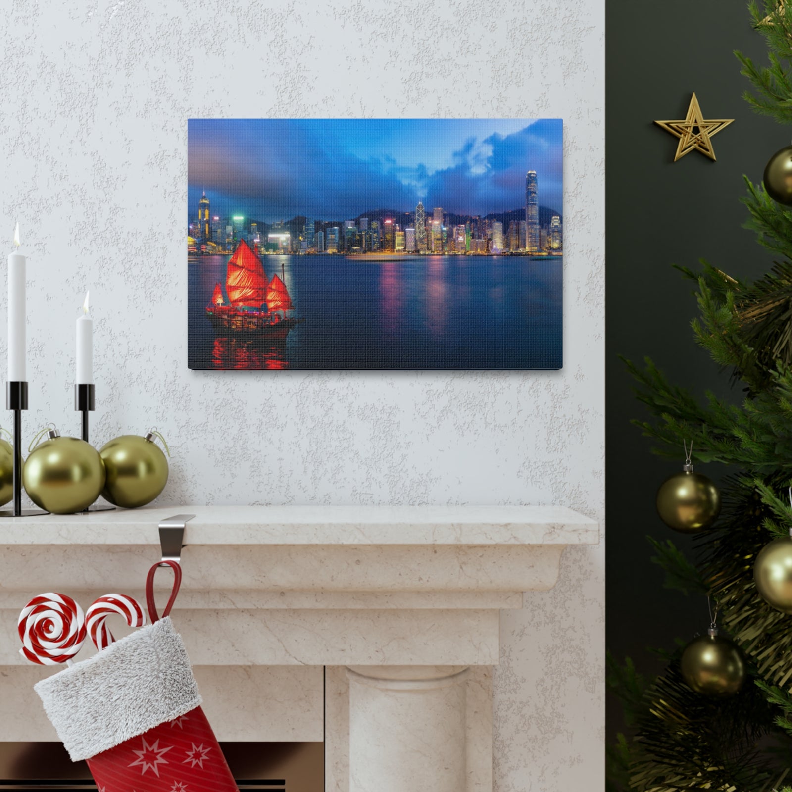 Hong Kong Night Skyline Canvas Artwork High-Quality Breathtaking Stunning Cityscape for Home Decor Ready to Hang-Express Your Love Gifts