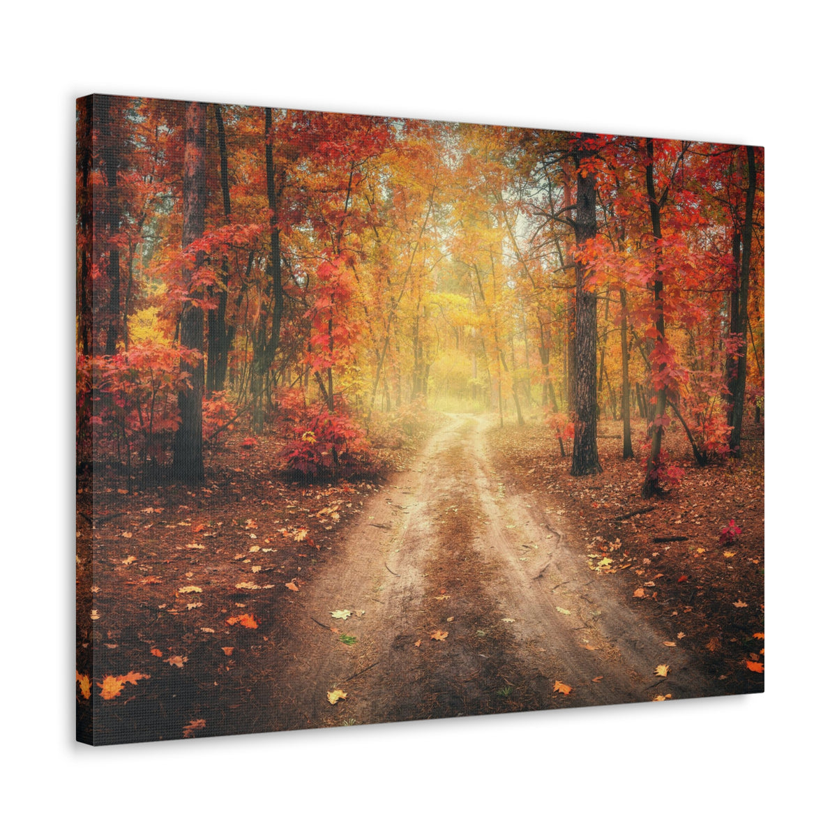 Autumn Forest Misty Orange Tree Path Nature Wilderness Photography Canvas Wall Art for Home Decor Ready-to-Hang-Express Your Love Gifts