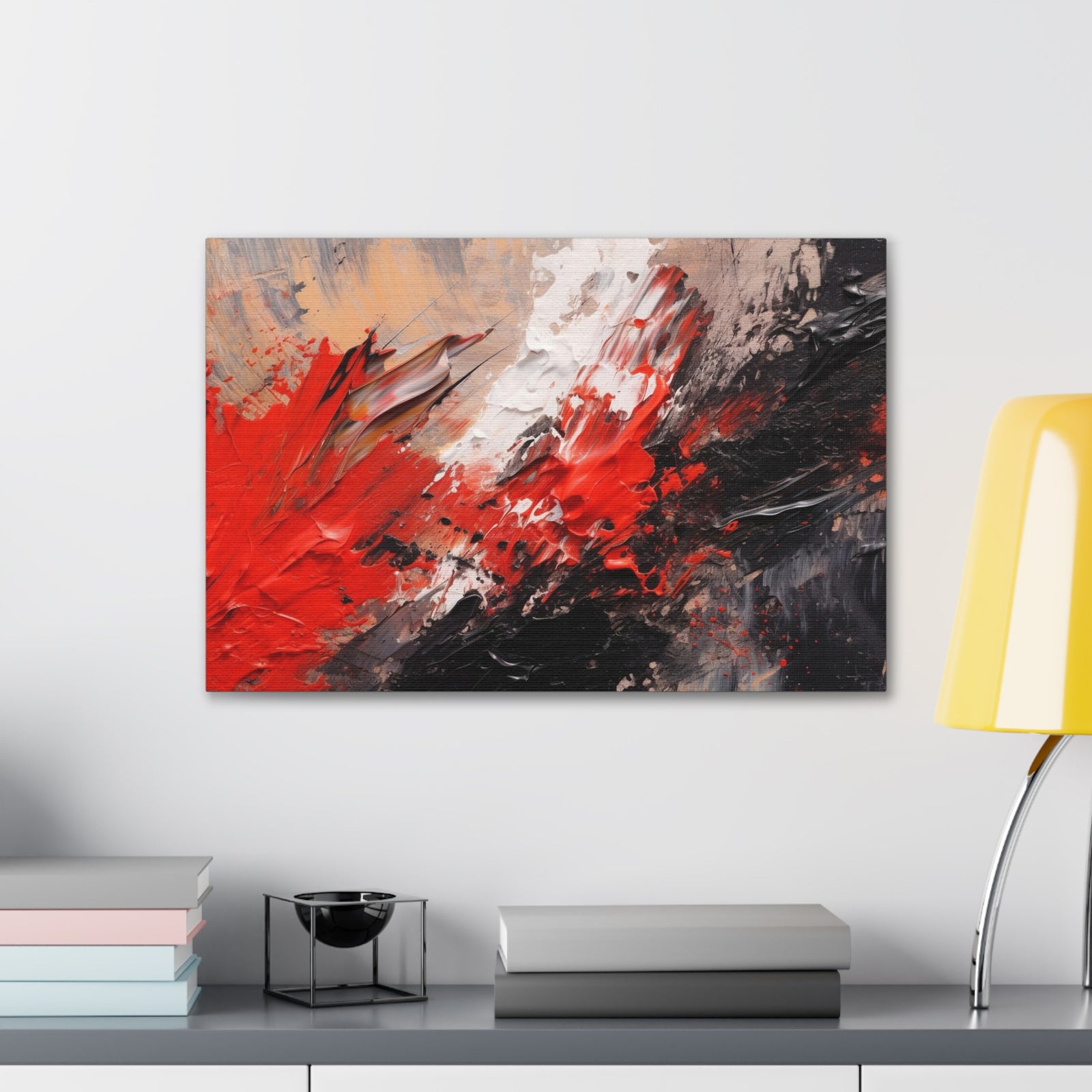 Abstract Oil Painting White Red Black Brushstrokes Painting Canvas Wall Art for Home Decor Ready-to-Hang-Express Your Love Gifts