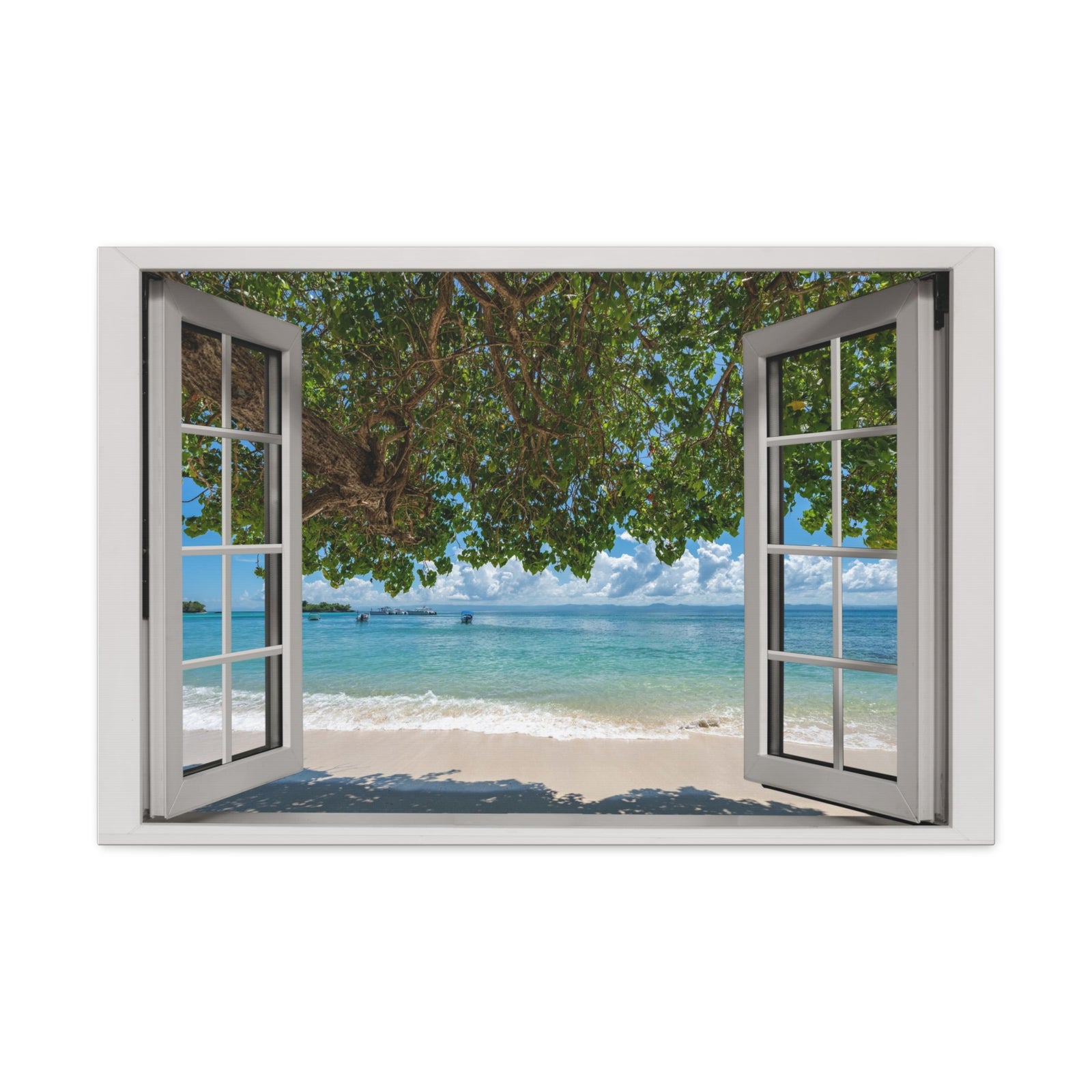 Canvas Print Wall Art Window Sand Beach View Nature Photography Realism Scenic Landscape Colorful Multicolor for Home Decor Ready to Hang-Express Your Love Gifts