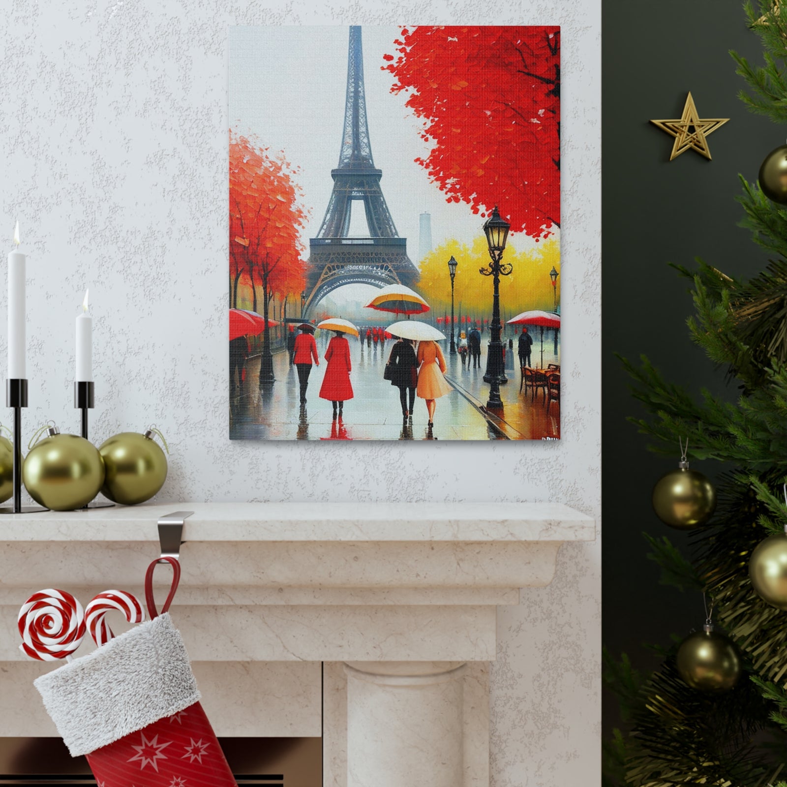 Paris Eiffel Tower Red Dress And Red Tree France Canvas Artwork High-Quality Breathtaking French City for Home Decor Ready to Hang-Express Your Love Gifts