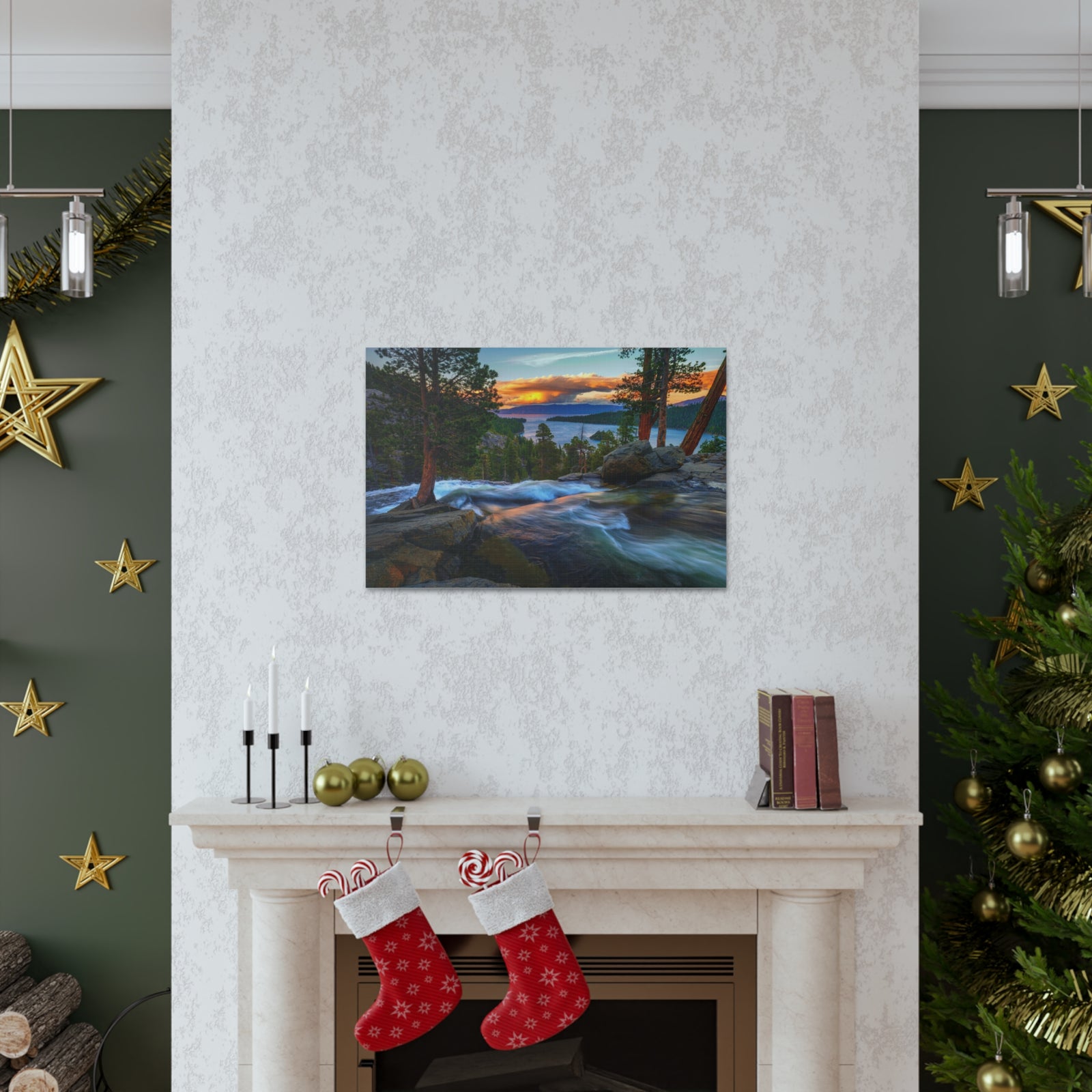 Water Rushing Lake Sunset Nature Wilderness Photography Canvas Wall Art for Home Decor Ready-to-Hang-Express Your Love Gifts