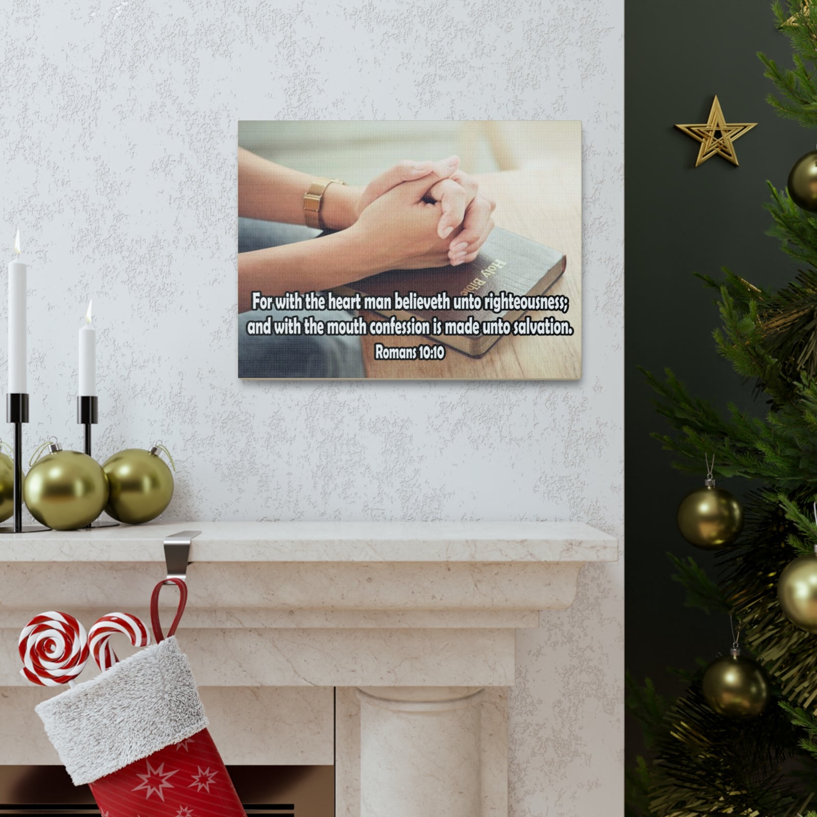 Bible Verse Canvas Convention is Unto Romans 10:10 Christian Home Décor Wall Art Scripture Ready to Hang Faith Print-Express Your Love Gifts