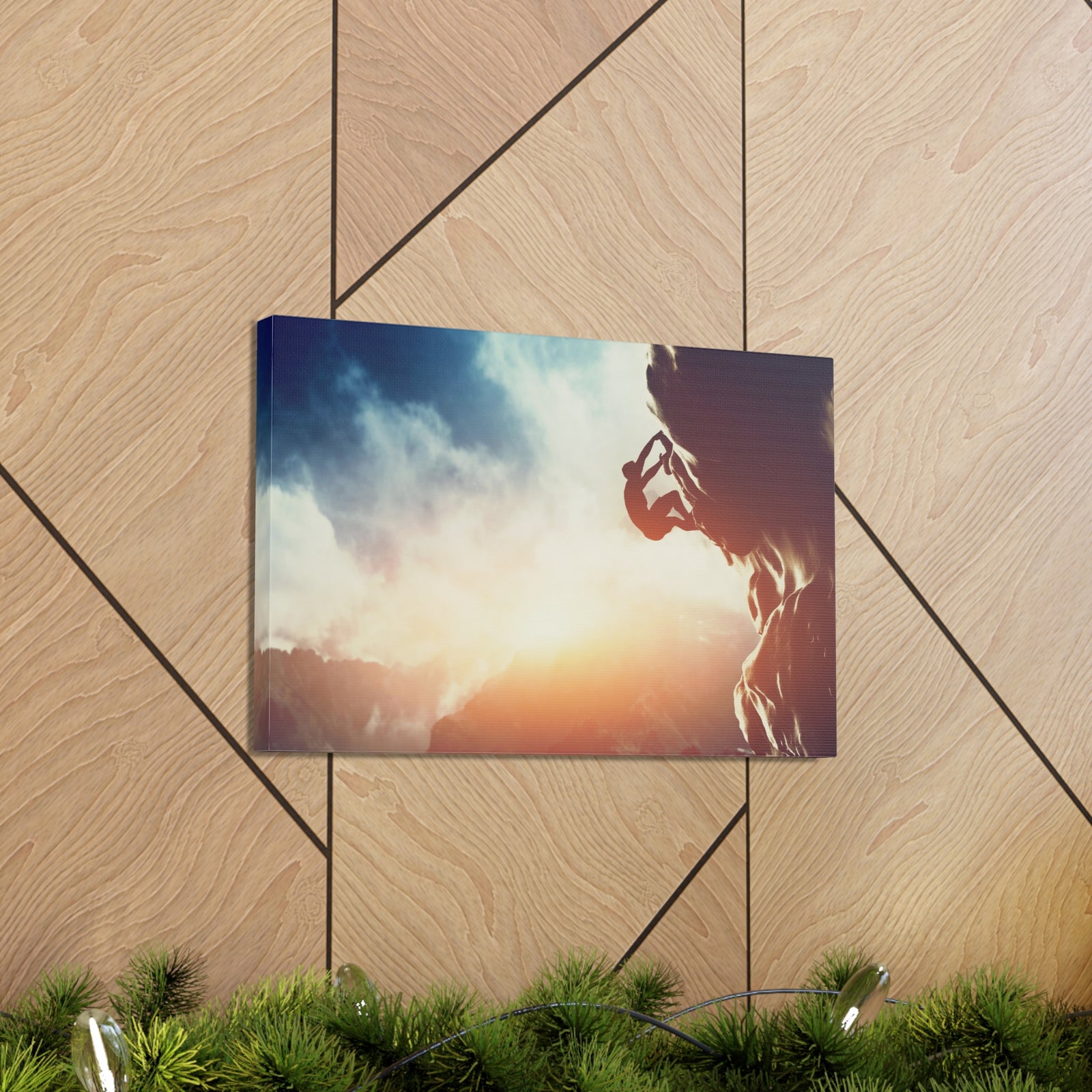 Man Climbing Rock Mountain Nature Wilderness Photography Canvas Wall Art for Home Decor Ready-to-Hang-Express Your Love Gifts