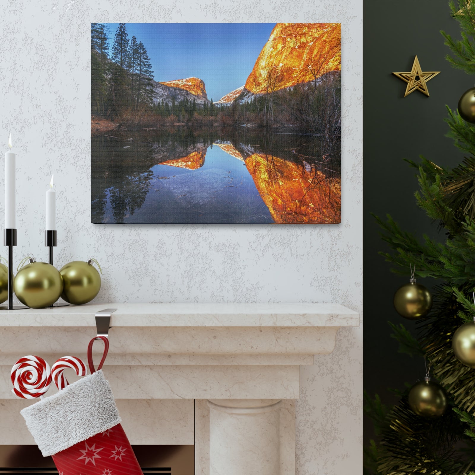 Mountain Golden Hour Lake Nature Wilderness Photography Canvas Wall Art for Home Decor Ready-to-Hang-Express Your Love Gifts