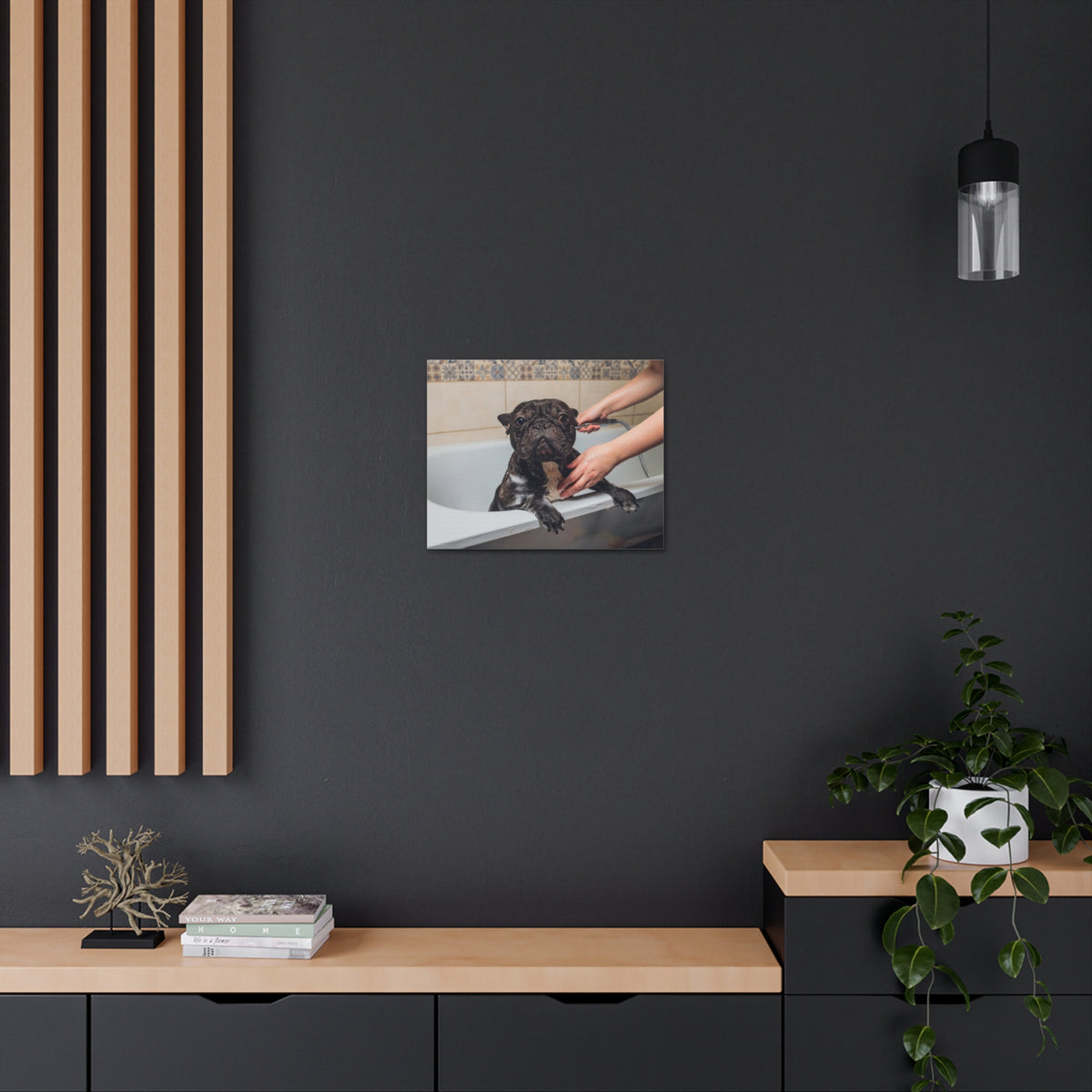 Cute French Bulldog Bath Canvas Wall Art for Home Decor Ready-to-Hang-Express Your Love Gifts