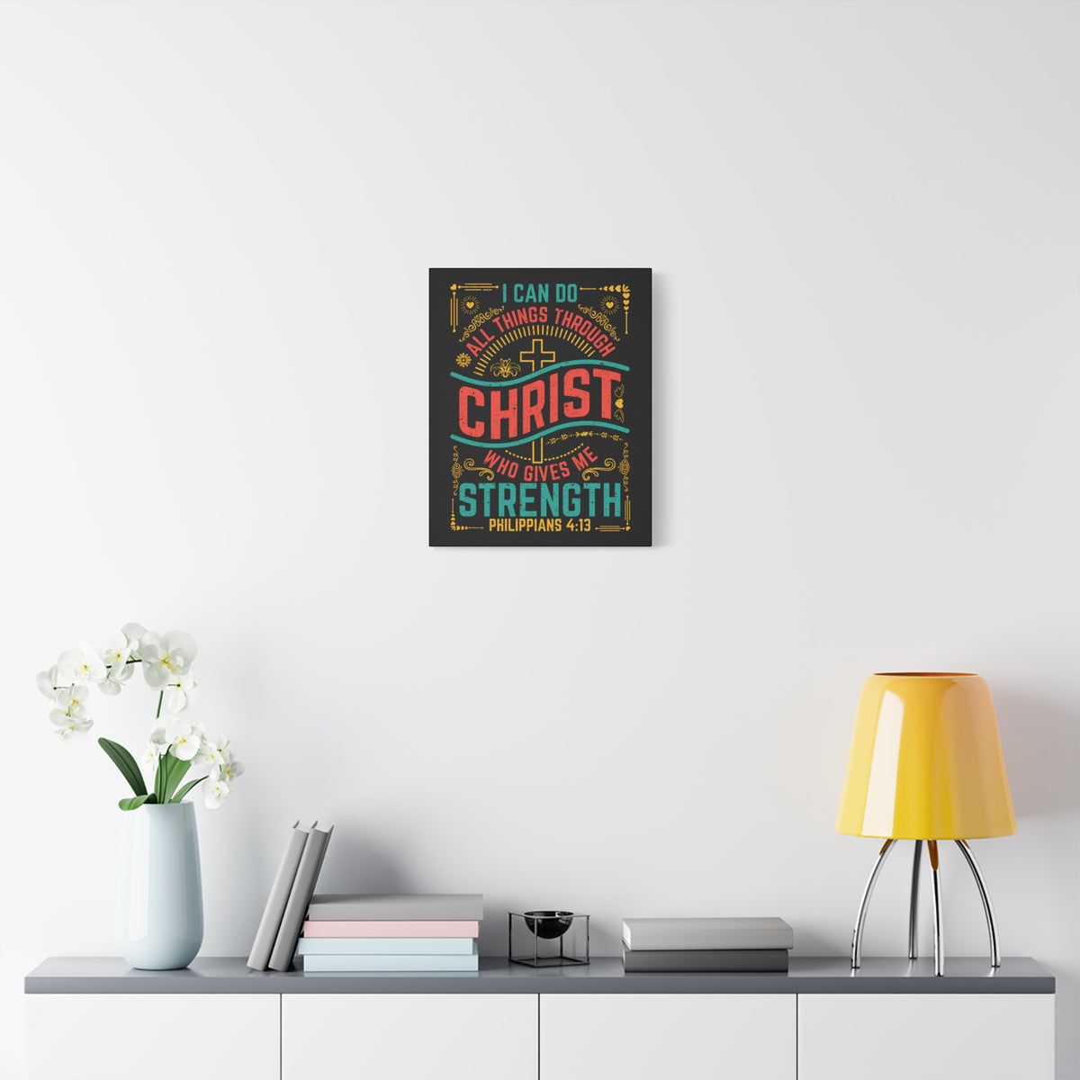 Scripture Canvas All Things Black Philippians 4:13 Christian Wall Art Bible Verse Print Ready to Hang-Express Your Love Gifts