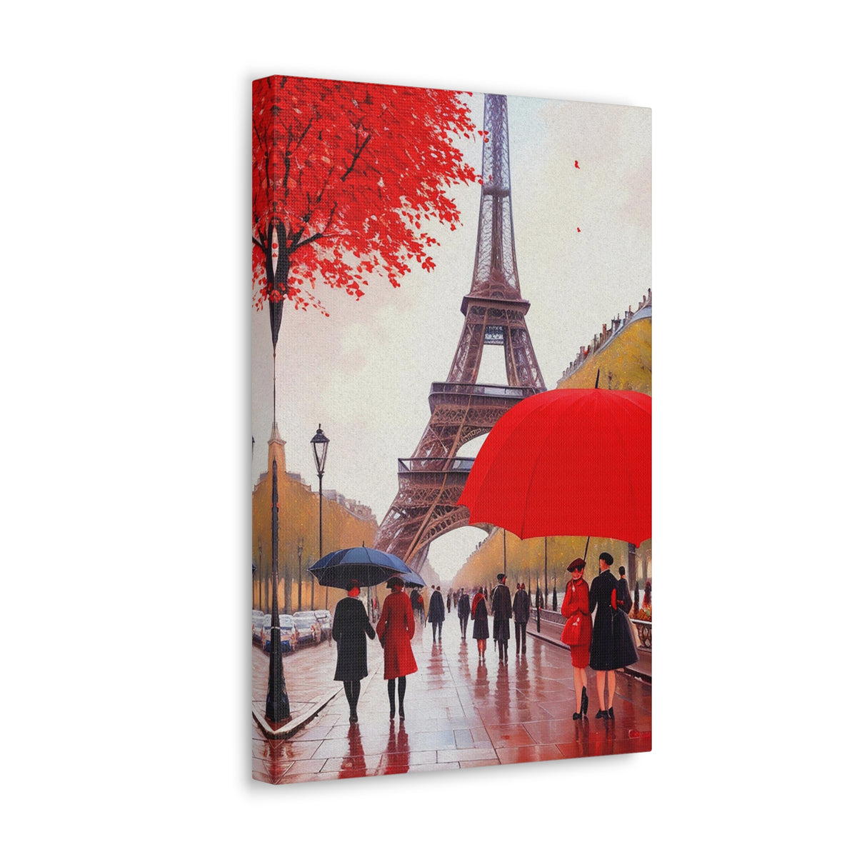 Eiffel Tower Big Red Umbrella Paris France Canvas Artwork High-Quality Breathtaking French City for Home Decor Ready to Hang-Express Your Love Gifts