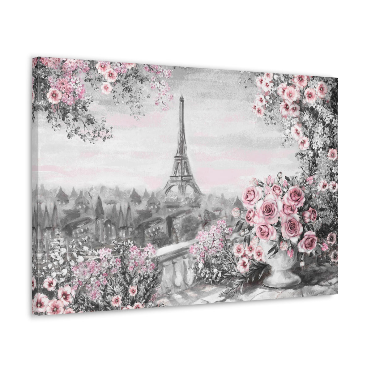 Paris Pink Rose France Canvas Artwork High-Quality Breathtaking French City for Home Decor Ready to Hang-Express Your Love Gifts