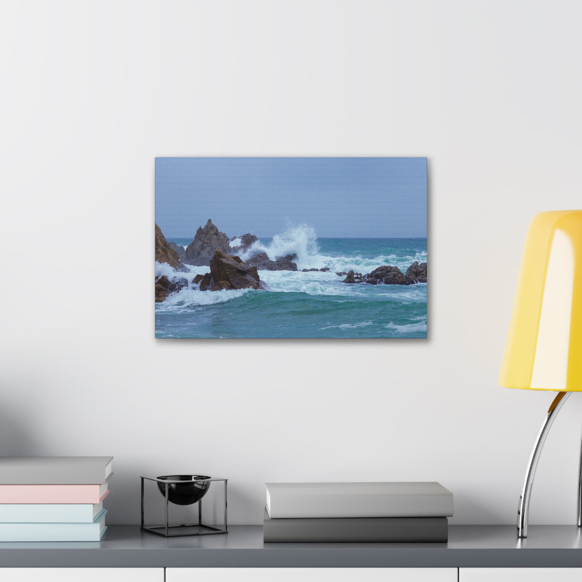 Sea Waves Crash Against Rocks Large Splashes Ocean Canvas Wall Art for Home Decor Ready-to-Hang-Express Your Love Gifts