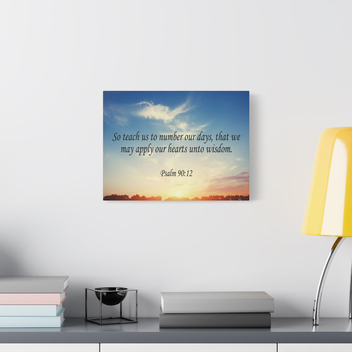 Scripture Canvas Hearts Unto Wisdom Psalm 90:12 Christian Wall Art Bible Verse Print Ready to Hang-Express Your Love Gifts