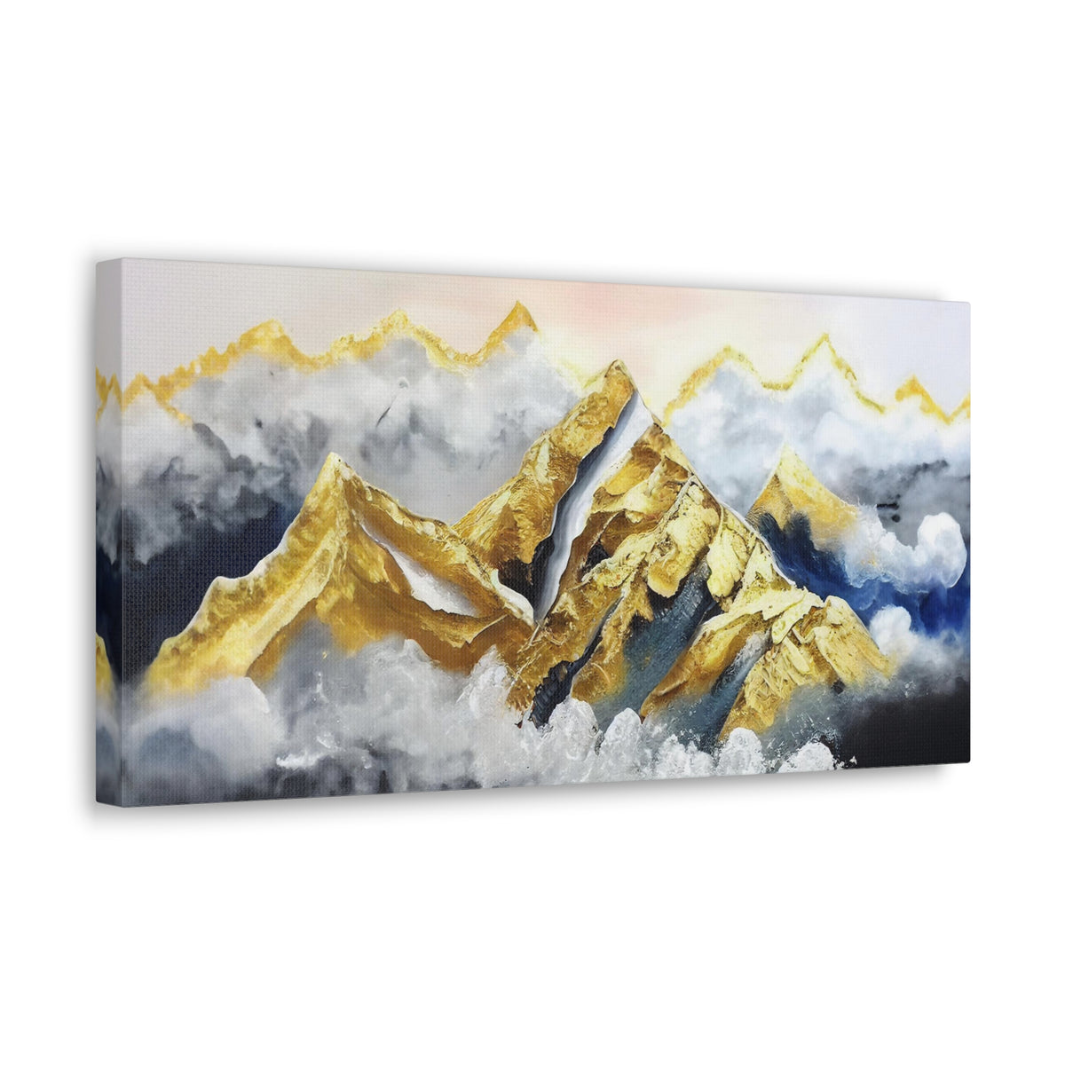 Landscape White Gold and Blue Mountains Painting Canvas Wall Art for Home Decor Ready-to-Hang-Express Your Love Gifts