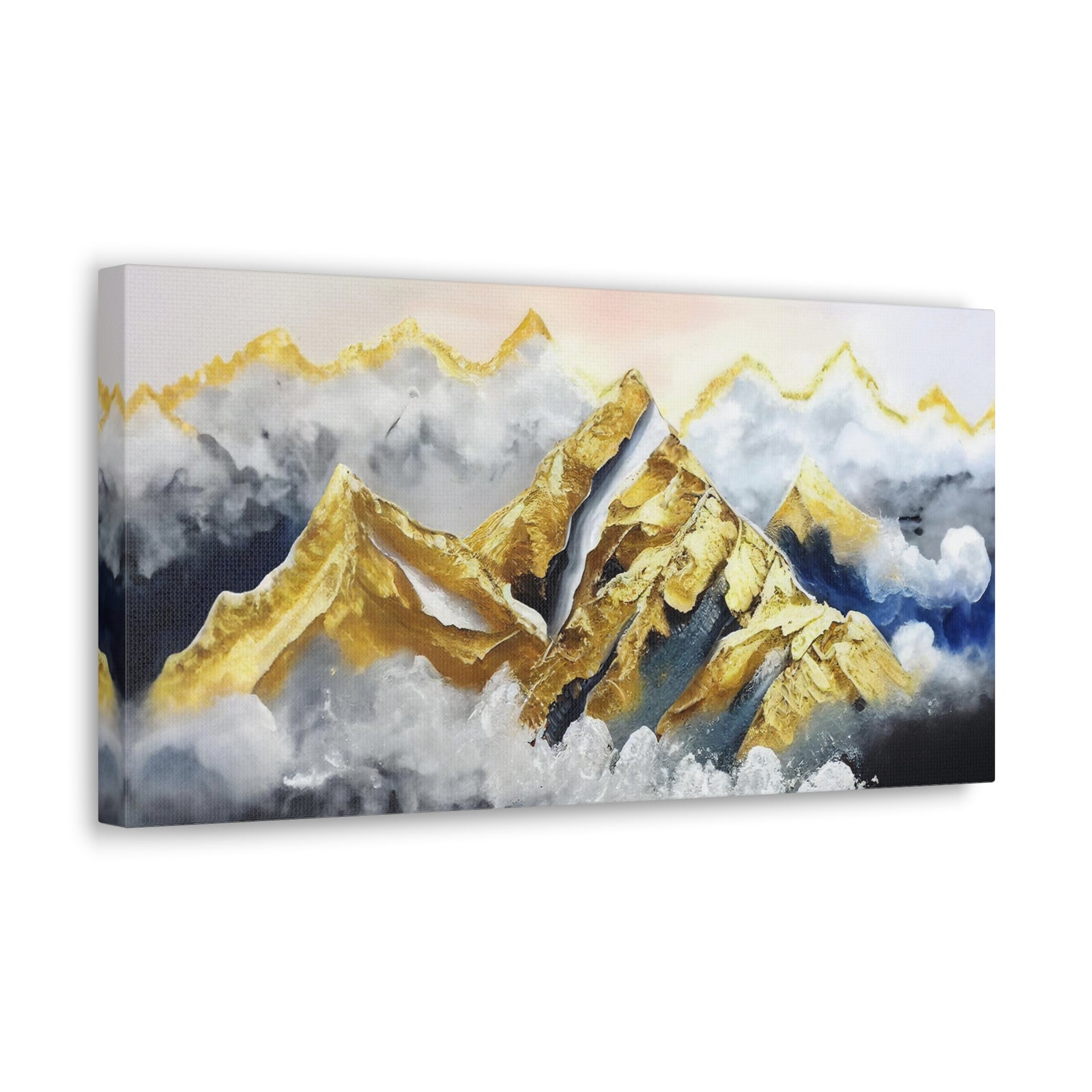 Landscape White Gold and Blue Mountains Painting Canvas Wall Art for Home Decor Ready-to-Hang-Express Your Love Gifts