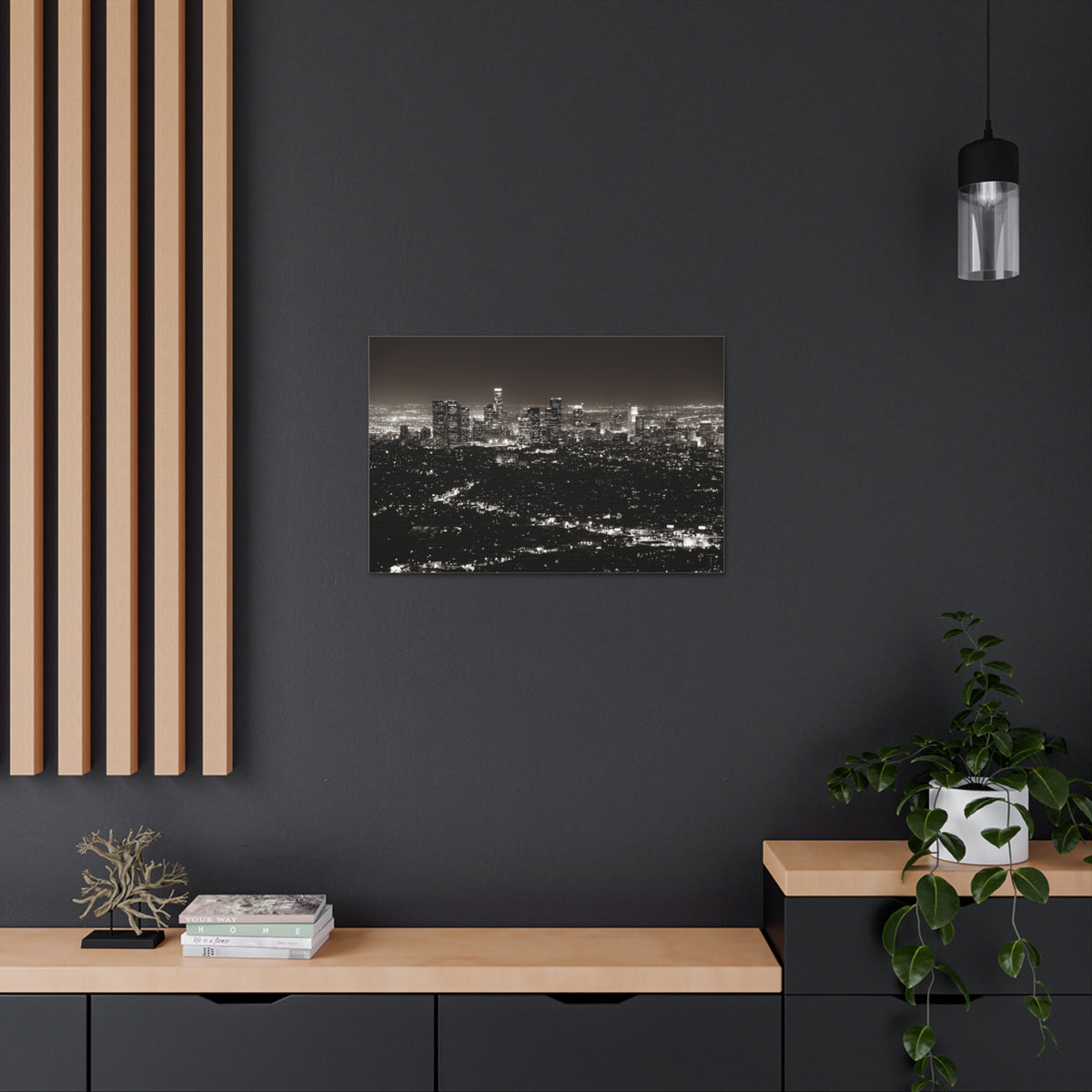 Los Angeles Black And White Skyline Canvas Artwork High-Quality Breathtaking Stunning Cityscape for Home Decor Ready to Hang-Express Your Love Gifts
