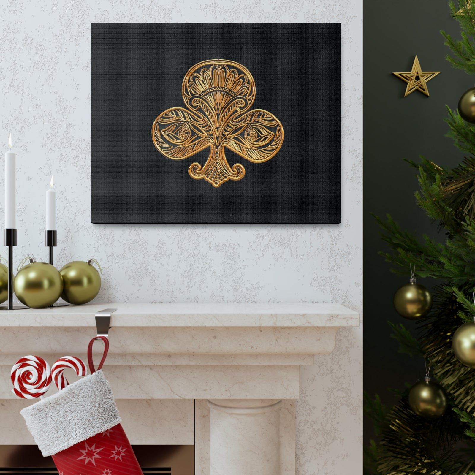 3D Gold Clubs Playing Card Canvas Wall Art for Home Decor Ready-to-Hang-Express Your Love Gifts