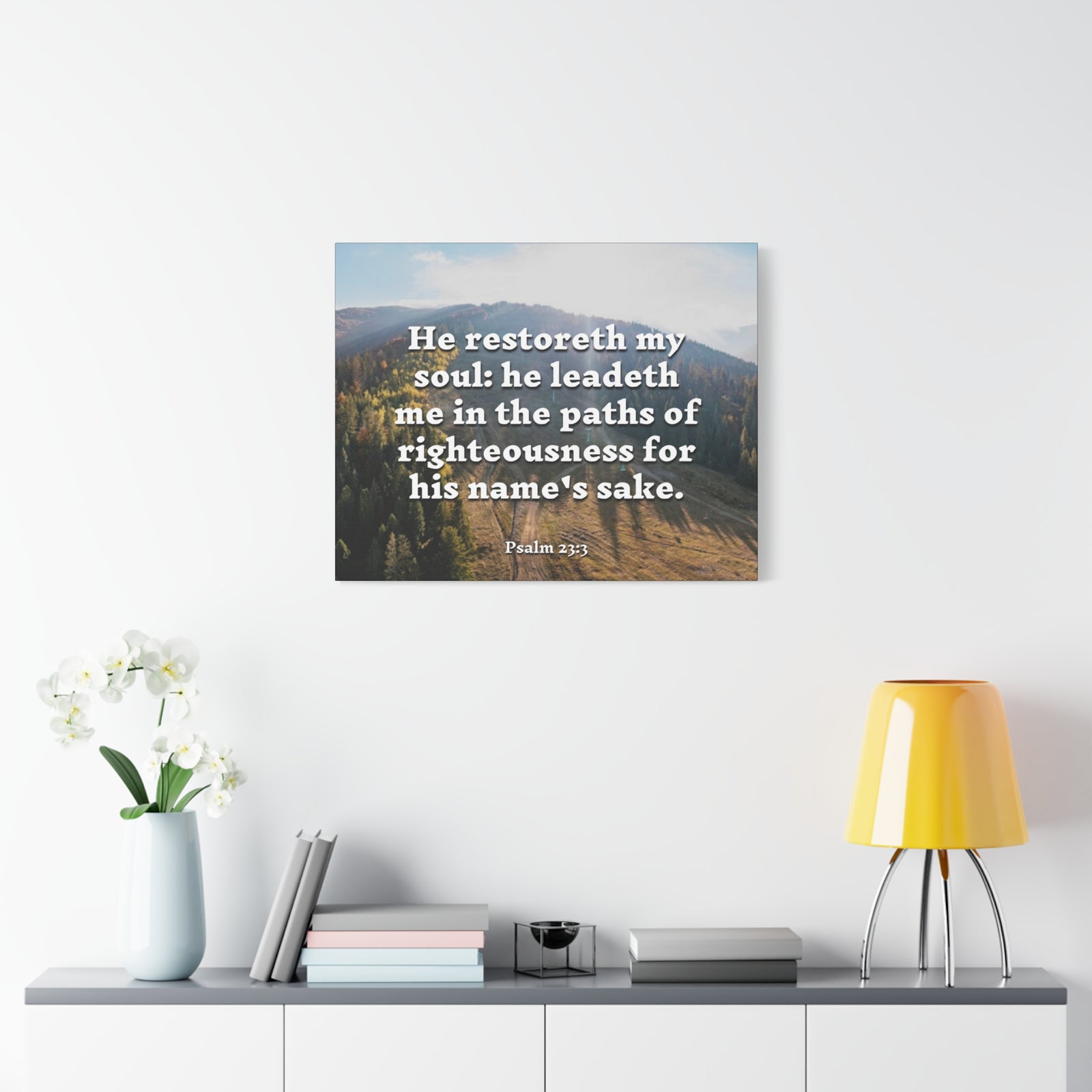 Scripture Canvas Paths Of Righteousness Psalm 23:3 Christian Wall Art Bible Verse Print Ready to Hang