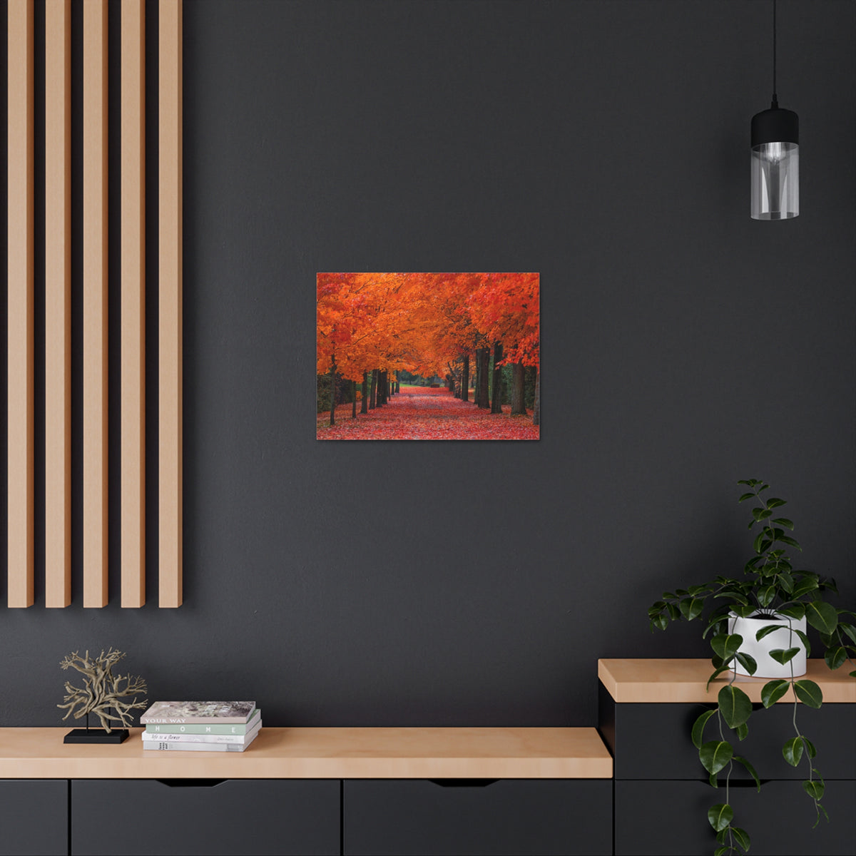 Autumn Forest Orange Leave Tree Trail Nature Wilderness Photography Canvas Wall Art for Home Decor Ready-to-Hang-Express Your Love Gifts