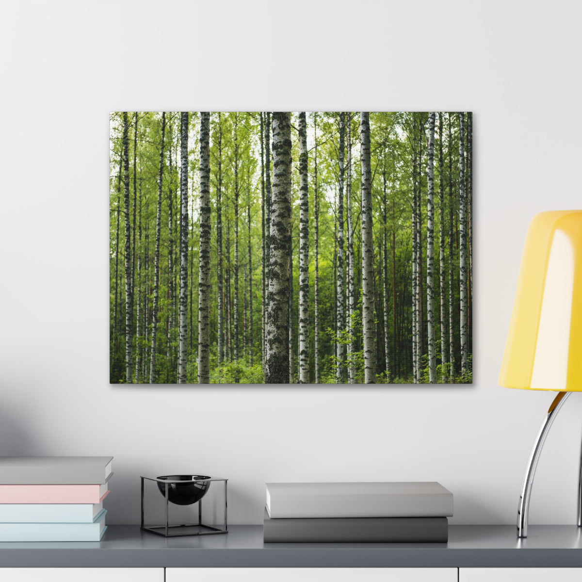 White Birch Trees in Green Forest Nature Wilderness Photography Canvas Wall Art for Home Decor Ready-to-Hang-Express Your Love Gifts