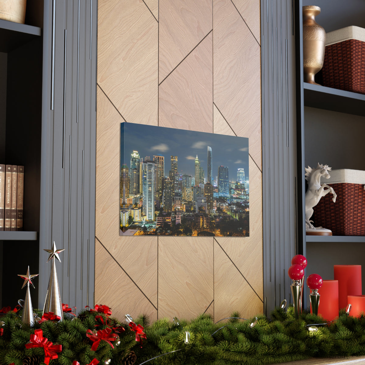 Bangkok Night Skyline Canvas Artwork High-Quality Breathtaking Stunning Cityscape for Home Decor Ready to Hang-Express Your Love Gifts