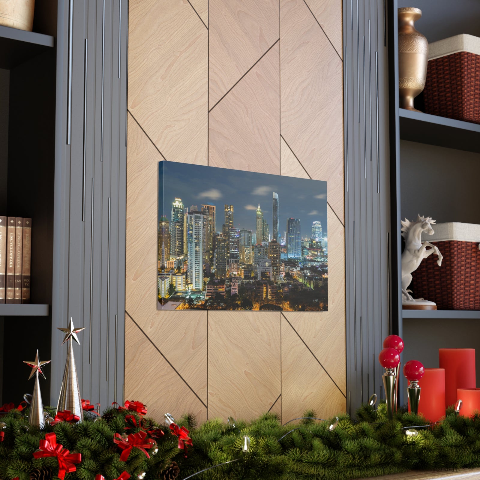 Bangkok Night Skyline Canvas Artwork High-Quality Breathtaking Stunning Cityscape for Home Decor Ready to Hang-Express Your Love Gifts