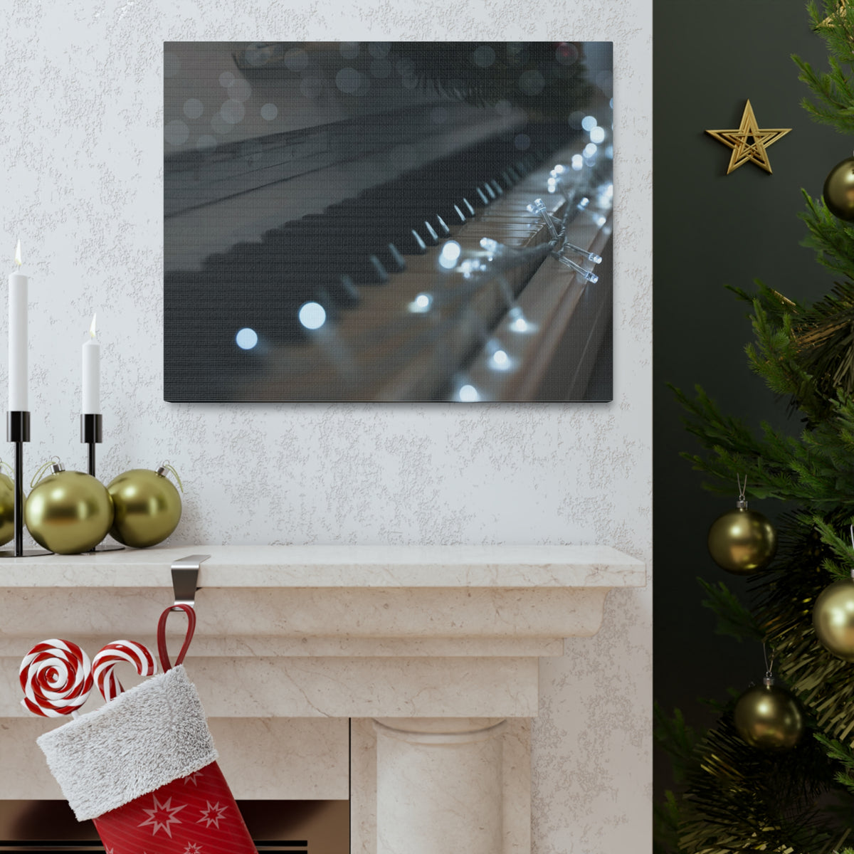 Glowing Fairy Lights on Piano Keys Music Lover's Delight Piano Keyboard Canvas Wall Art for Home Decor Ready-to-Hang-Express Your Love Gifts