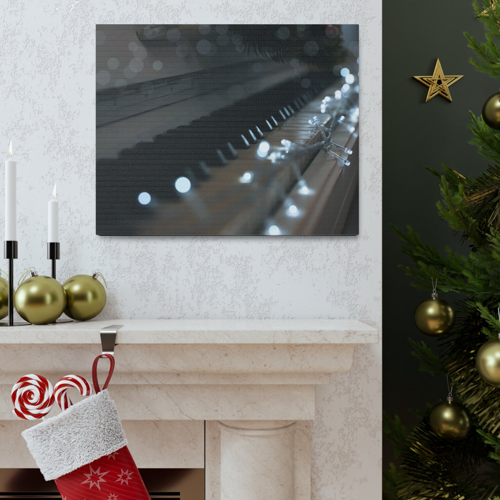 Glowing Fairy Lights on Piano Keys Music Lover's Delight Piano Keyboard Canvas Wall Art for Home Decor Ready-to-Hang-Express Your Love Gifts