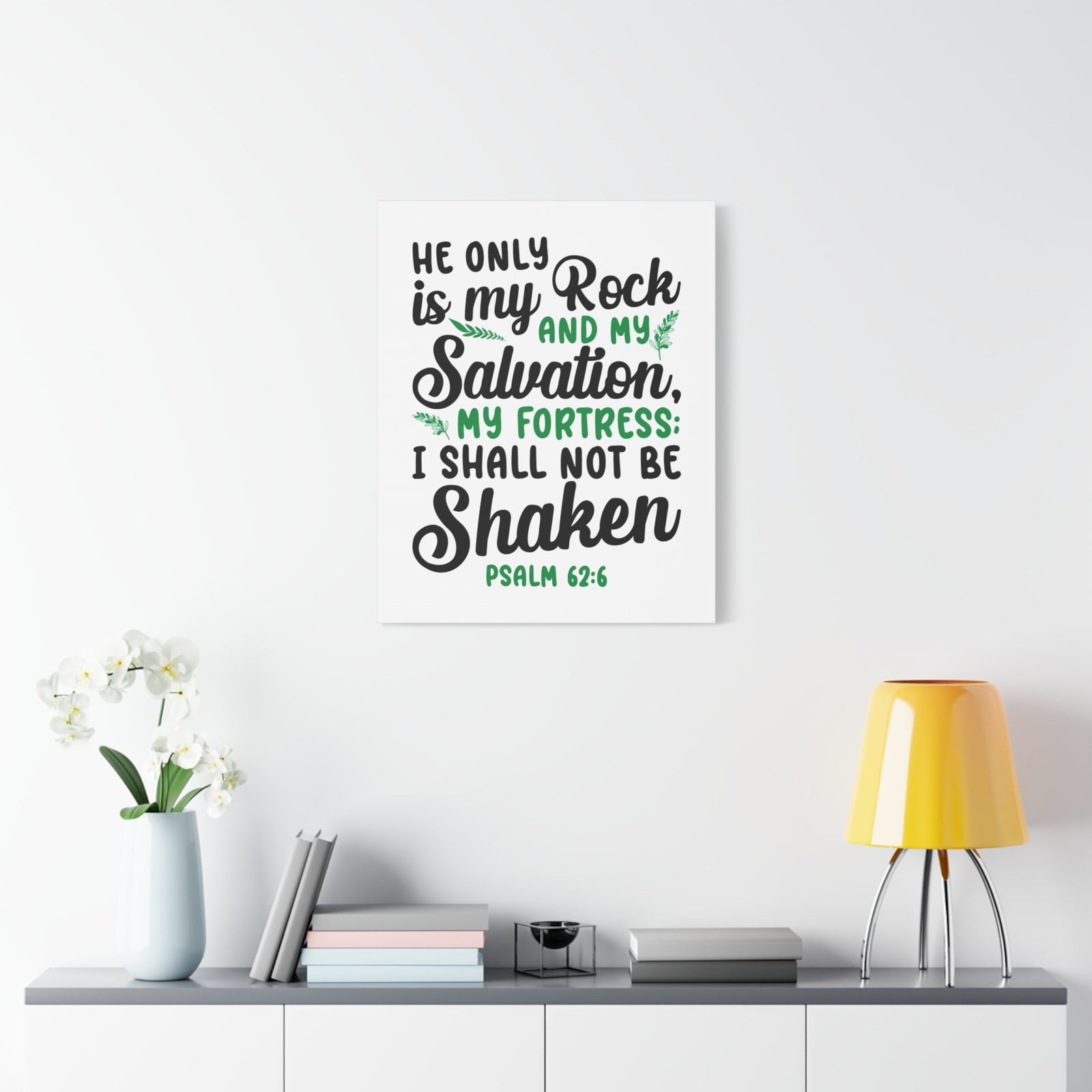 Scripture Canvas Salvation My Fortress Psalm 62:6 Christian Wall Art Bible Verse Print Ready to Hang-Express Your Love Gifts