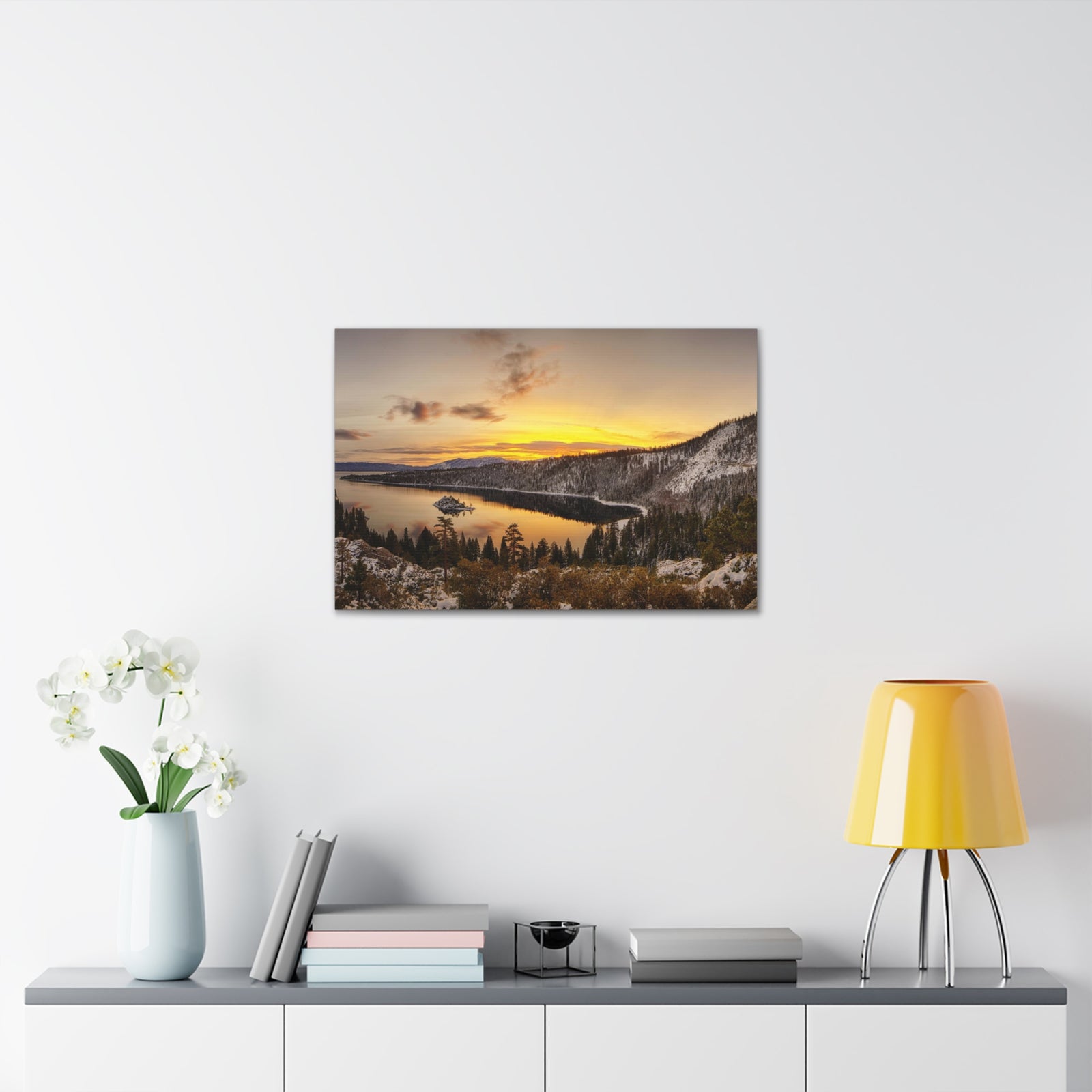 Winter Pine Tree Forest Mountain Lake Nature Wilderness Photography Canvas Wall Art for Home Decor Ready-to-Hang-Express Your Love Gifts