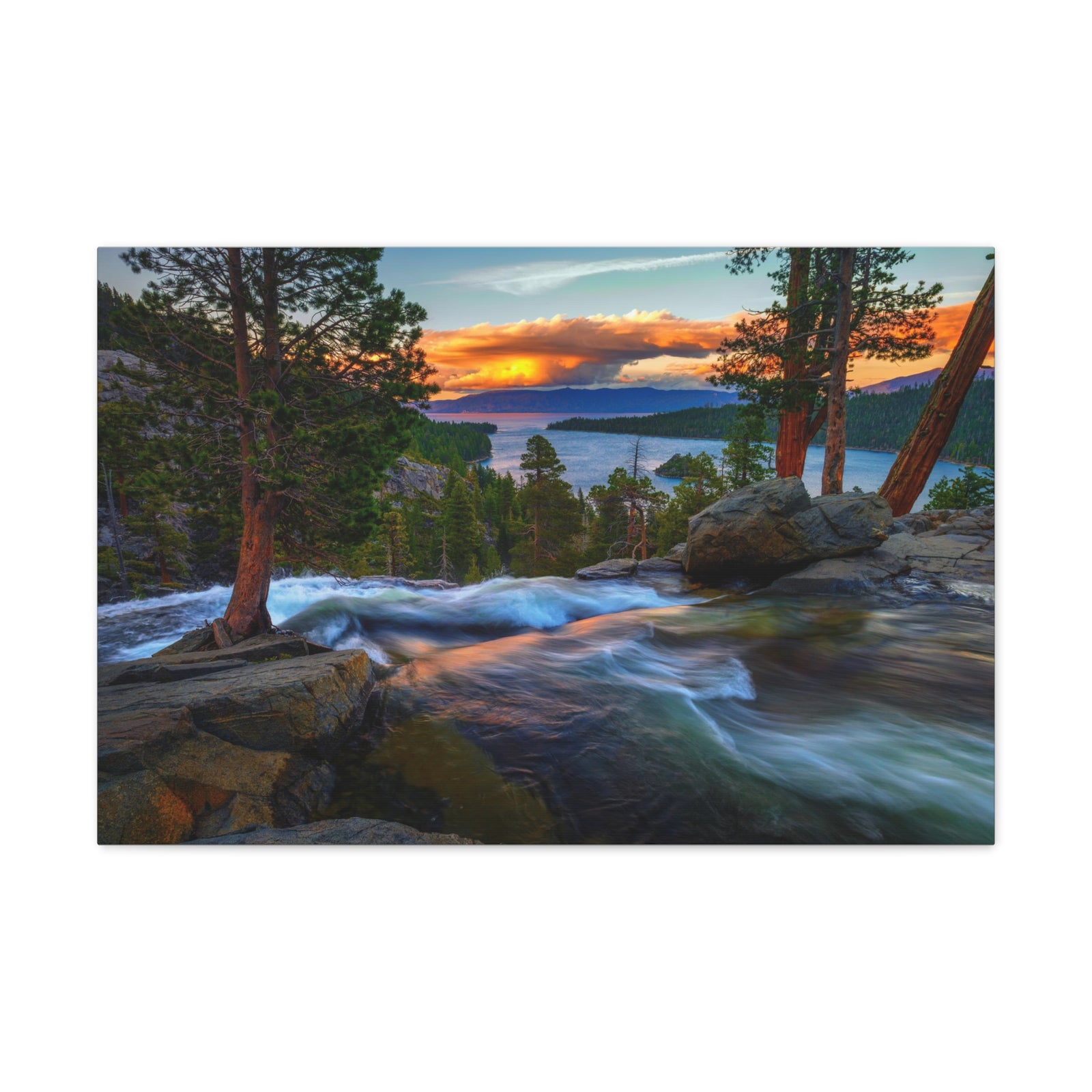 Water Rushing Lake Sunset Nature Wilderness Photography Canvas Wall Art for Home Decor Ready-to-Hang-Express Your Love Gifts