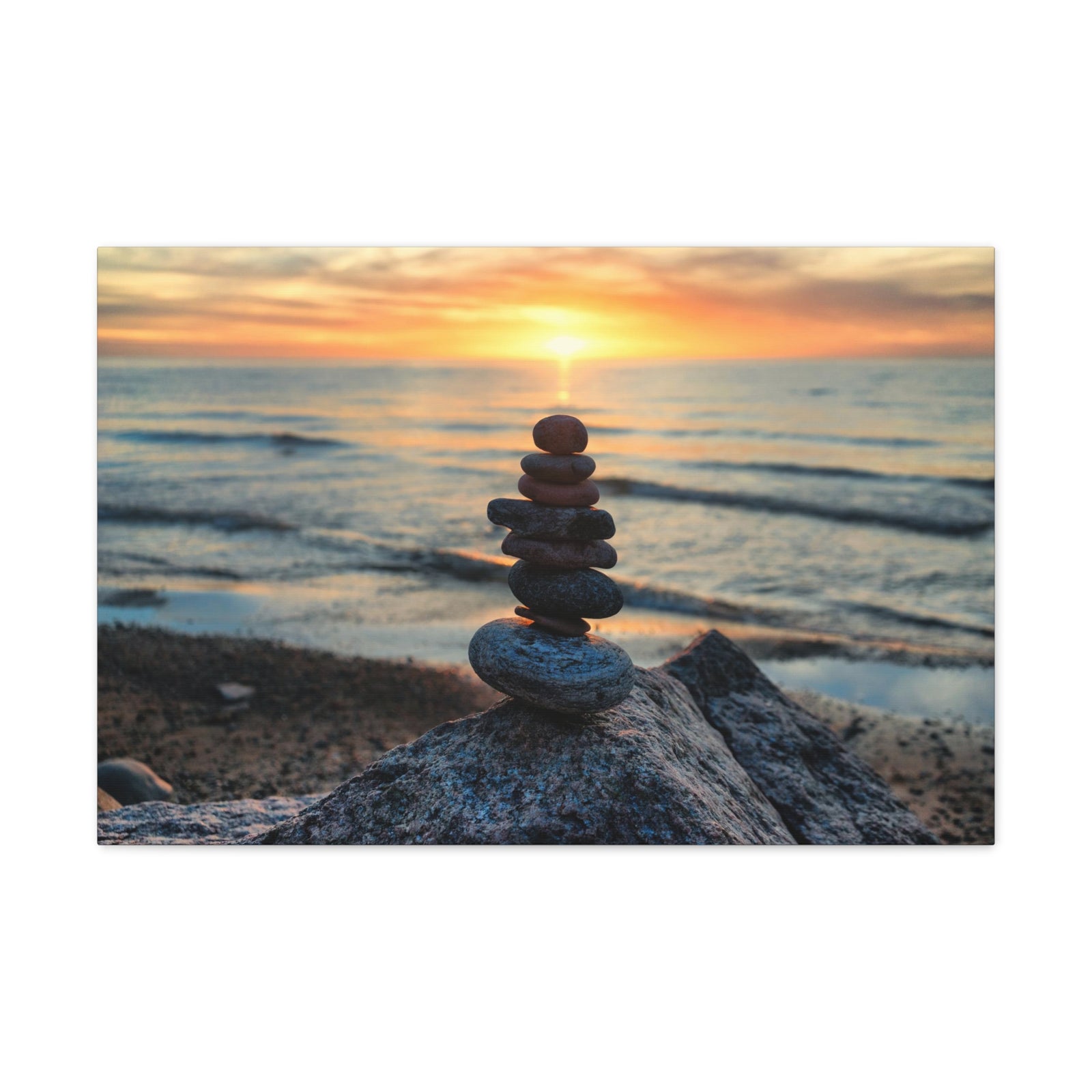 Pebbles Stack Over Beach Nature Wilderness Photography Canvas Wall Art for Home Decor Ready-to-Hang-Express Your Love Gifts