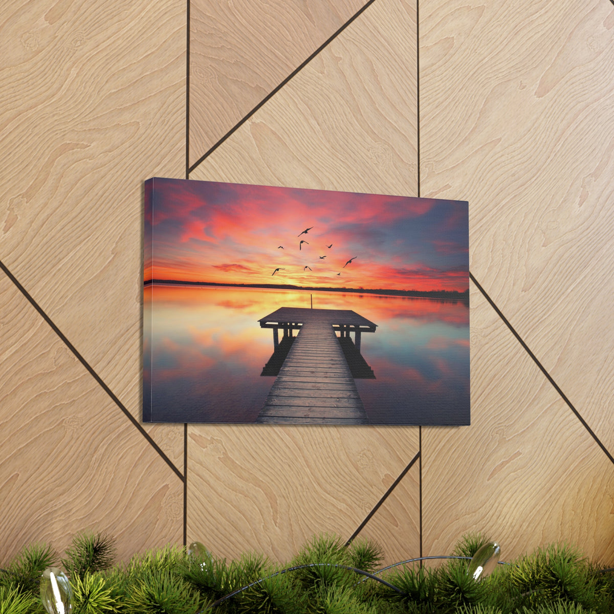 Wooden Bridge Lake View Dawn Nature Wilderness Photography Canvas Wall Art for Home Decor Ready-to-Hang-Express Your Love Gifts