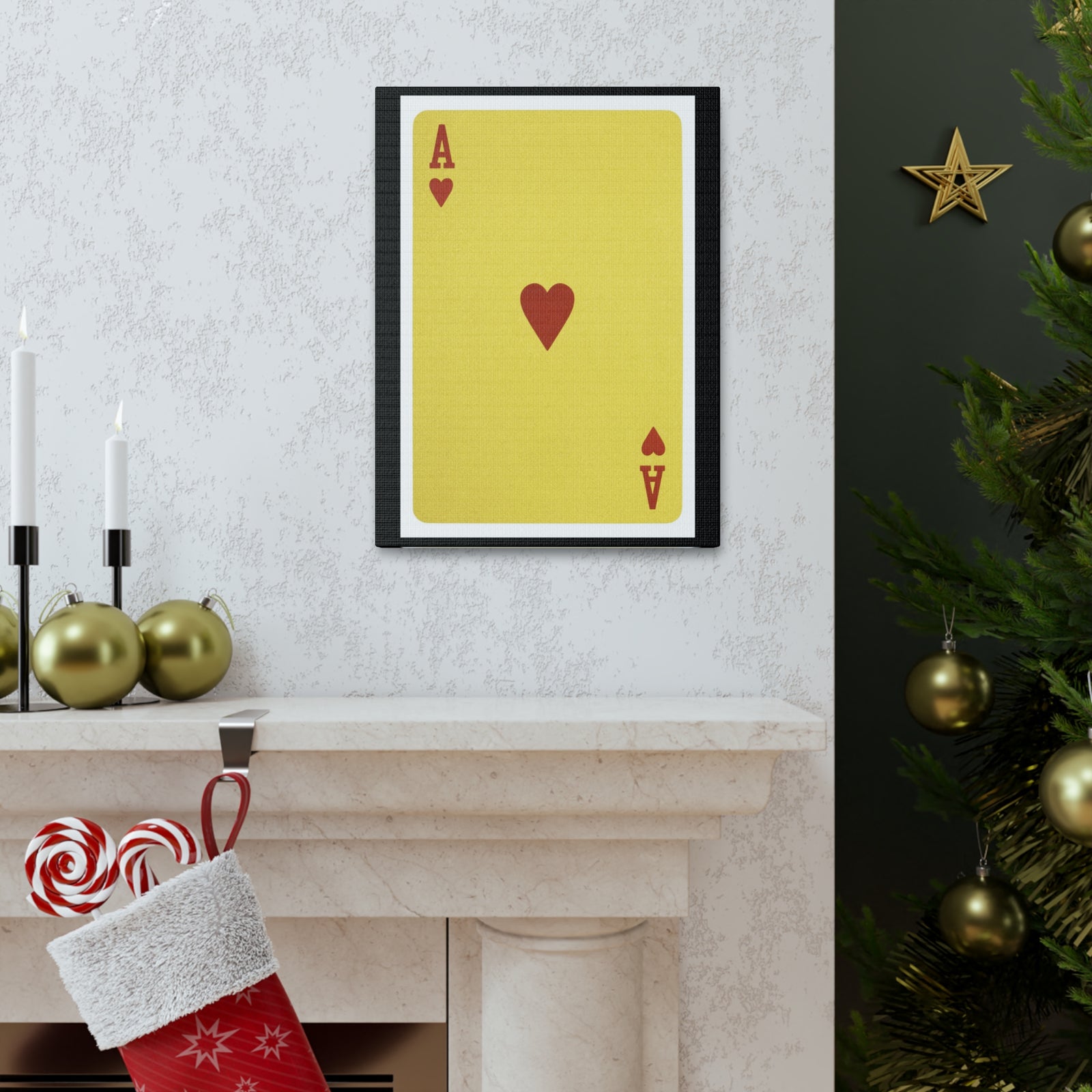 Golden Ace Of Hearts Isolated White Background Playing Card Canvas Wall Art for Home Decor Ready-to-Hang-Express Your Love Gifts