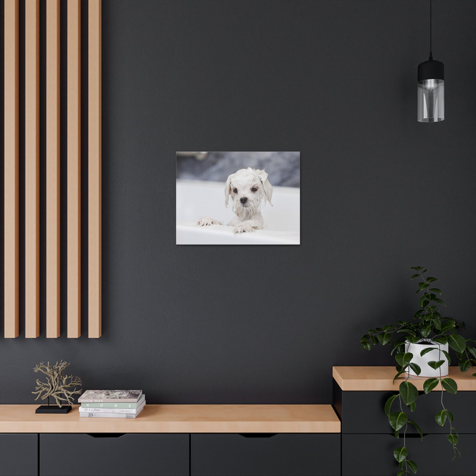 Cute White Maltese Bath Canvas Wall Art for Home Decor Ready-to-Hang-Express Your Love Gifts