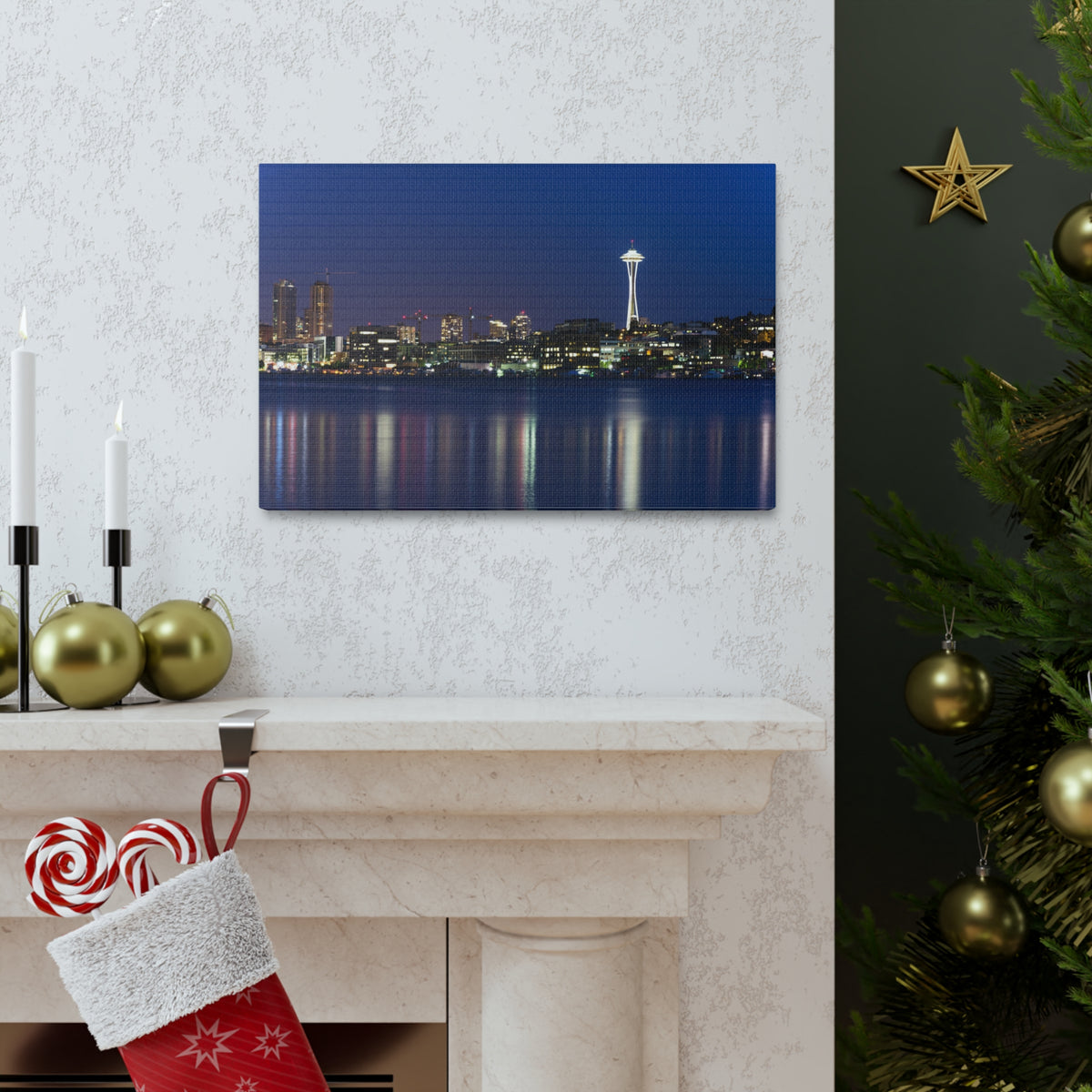 Seattle Night Skyline Canvas Artwork High-Quality Breathtaking Stunning Cityscape for Home Decor Ready to Hang-Express Your Love Gifts