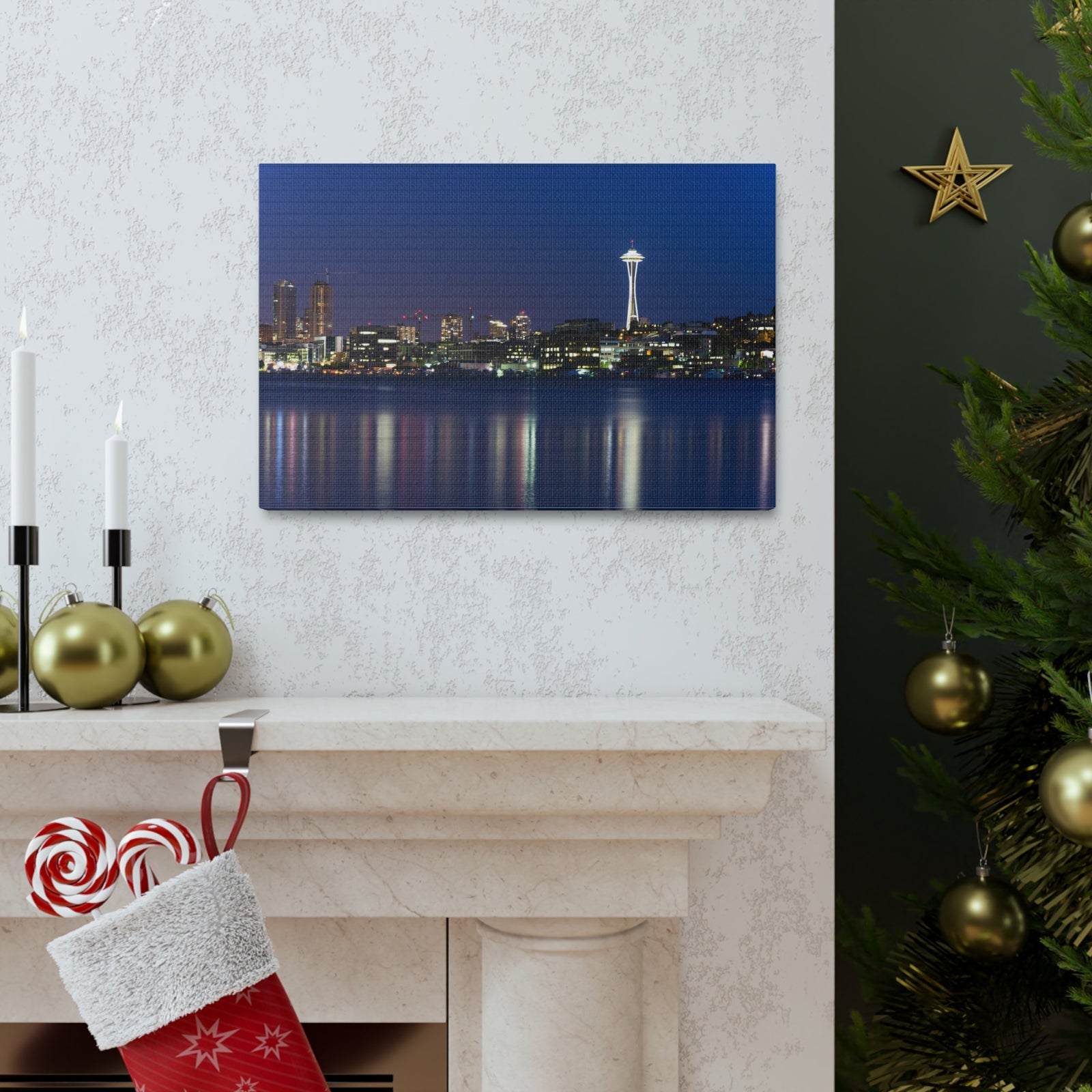 Seattle Night Skyline Canvas Artwork High-Quality Breathtaking Stunning Cityscape for Home Decor Ready to Hang-Express Your Love Gifts