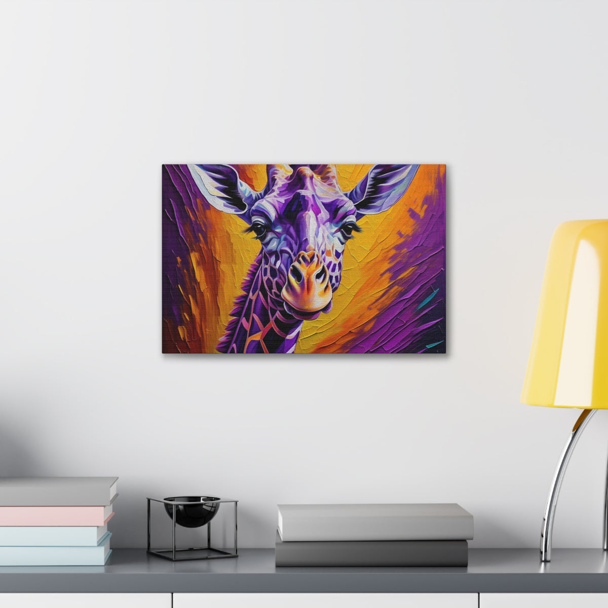 Giraffe Abstract Purple Modern Oil Painting Canvas Wall Art for Home Decor Ready-to-Hang-Express Your Love Gifts