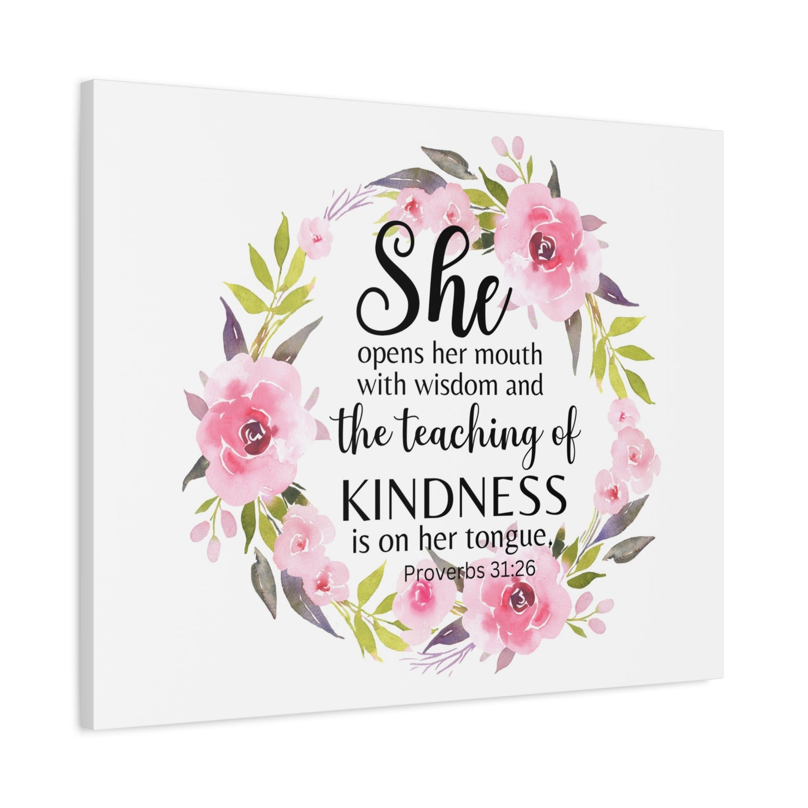 Scripture Walls Proverbs 31:26 She Teaches Kindness Bible Verse Canvas Christian Wall Art Ready to Hang Unframed-Express Your Love Gifts