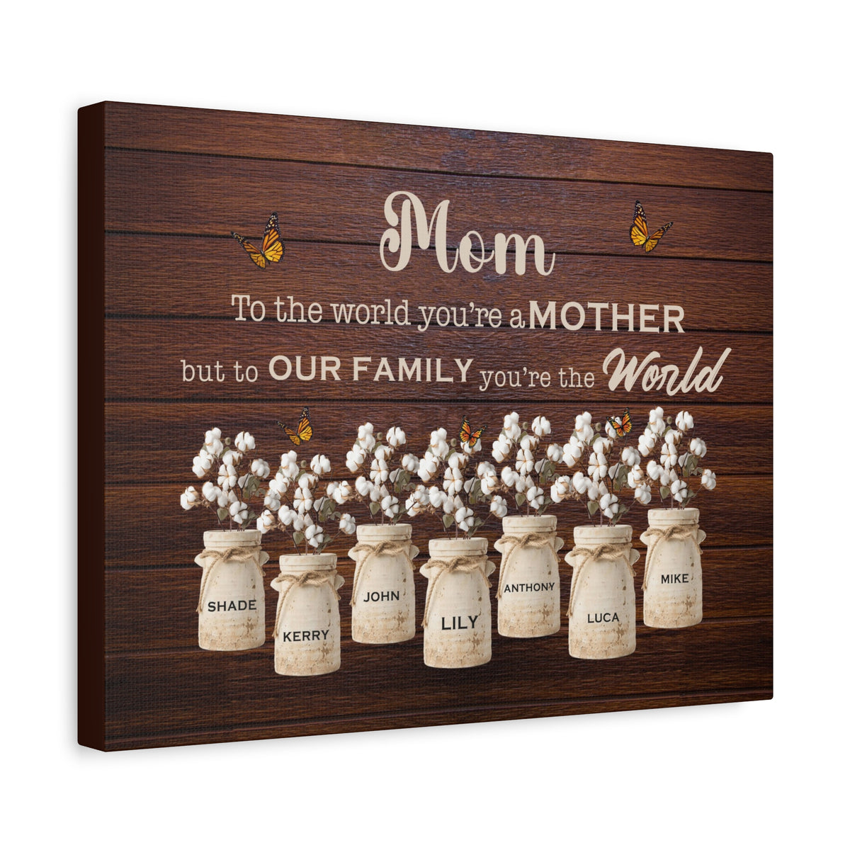 Personalized Mom Family Name Canvas – “To the World You’re a Mother”-Express Your Love Gifts