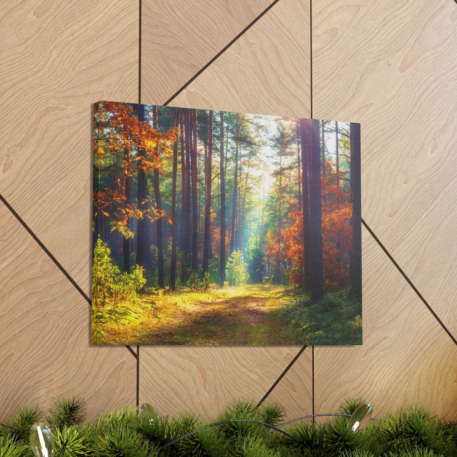 Autumn Forest Sunlight Shine Orange Tree Nature Wilderness Photography Canvas Wall Art for Home Decor Ready-to-Hang-Express Your Love Gifts