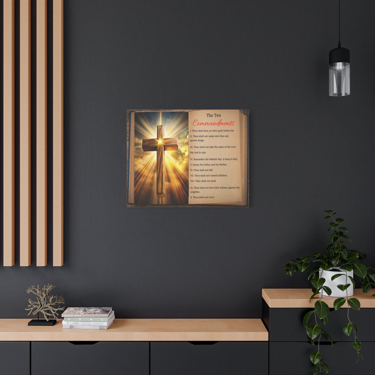 Scripture Walls The Ten Commandments Open Book Cross Bible Canvas Christian Wall Art Ready to Hang Unframed-Express Your Love Gifts