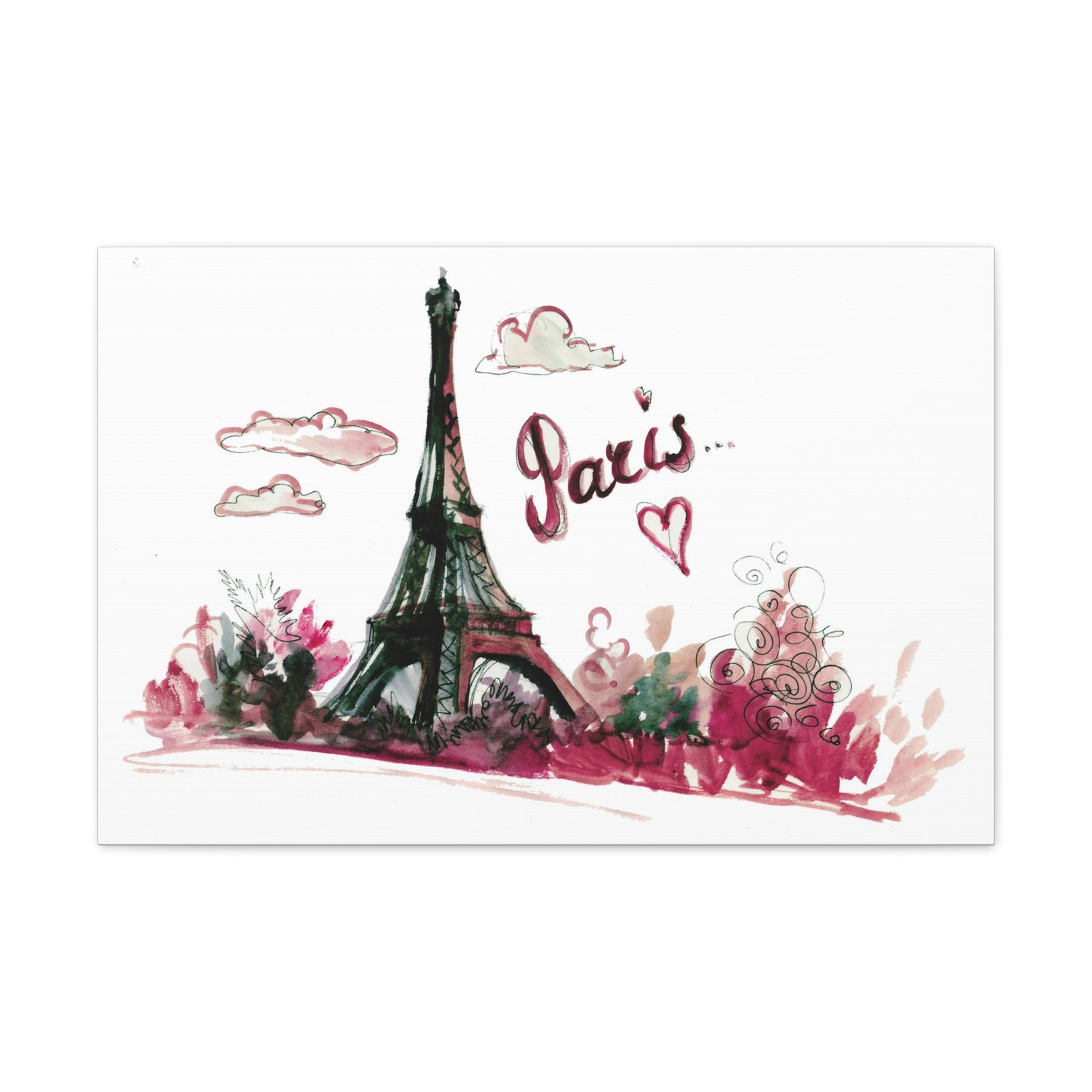 Pink Eiffel Tower Illustration Paris France Canvas Artwork High-Quality Breathtaking French City for Home Decor Ready to Hang-Express Your Love Gifts