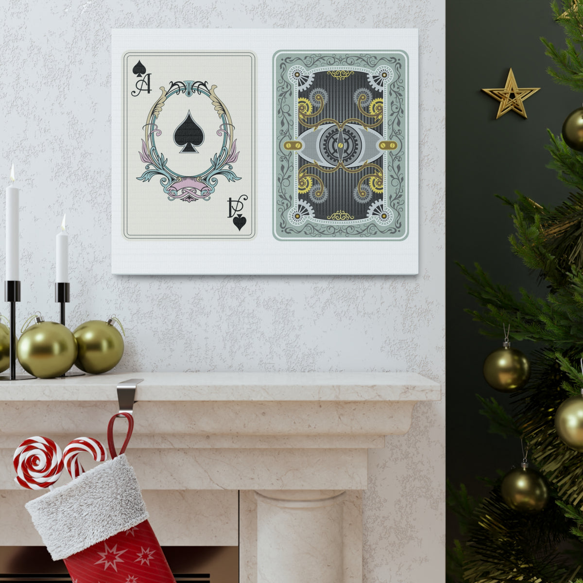 Steampunk Style Ace Of Spades Playing Card Canvas Wall Art for Home Decor Ready-to-Hang-Express Your Love Gifts