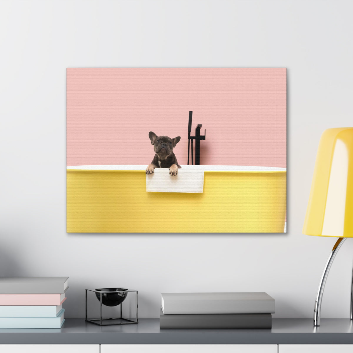 Cute French Bulldog Bath Canvas Wall Art for Home Decor Ready-to-Hang-Express Your Love Gifts