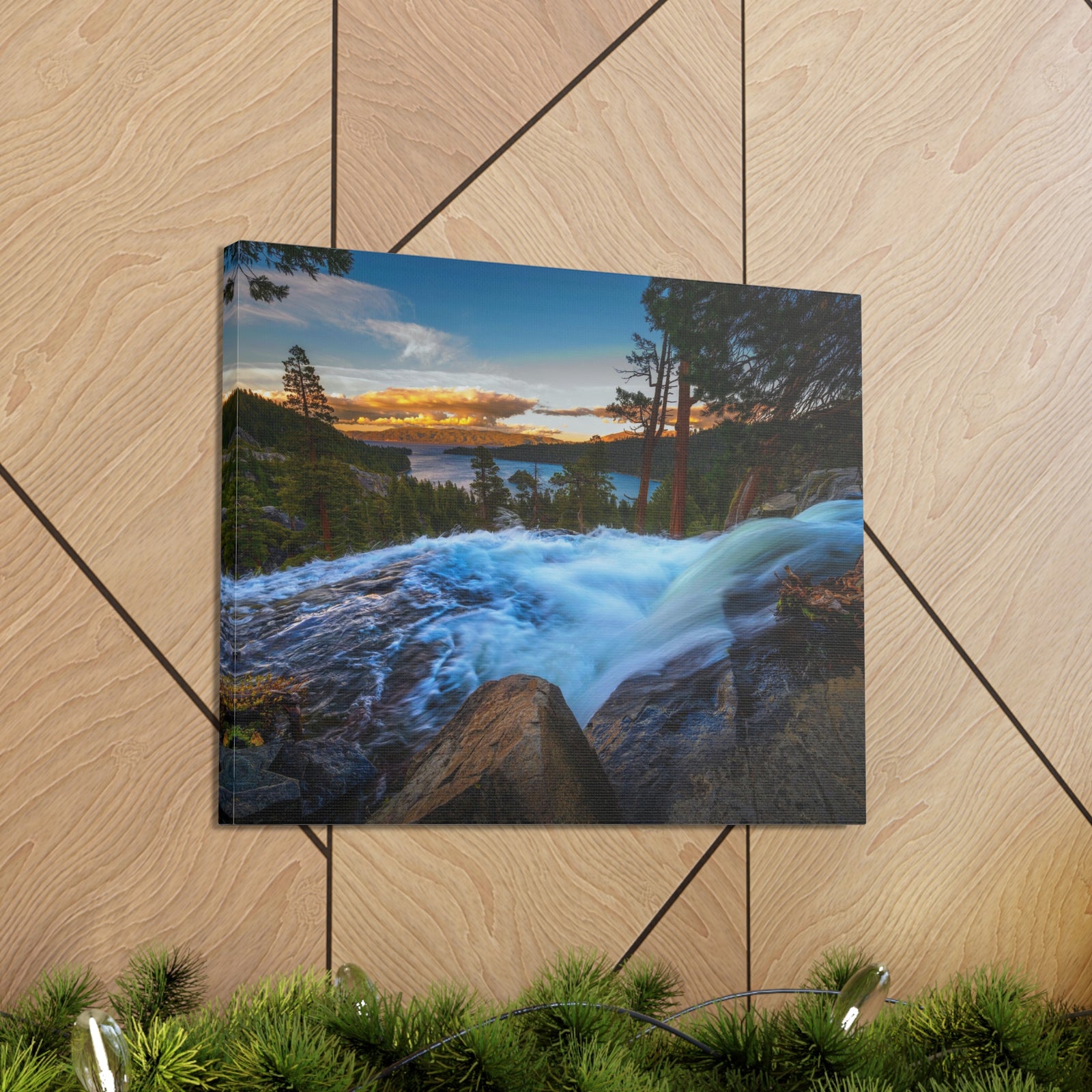 Lake Tahoe Sunset Rushing Water Modern Multicolor Scenic Nature Photography Canvas Home Office Decor Ready to Hang-Express Your Love Gifts